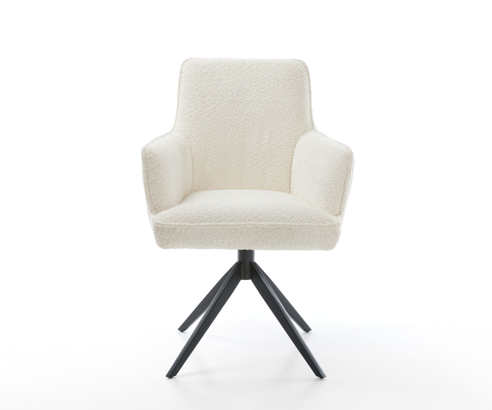 Draaistoel Heira-Flex met armleuning bouclé wit kruisframe breed zwart 360° draaibaar rocker-functie pocketveer kern 1
