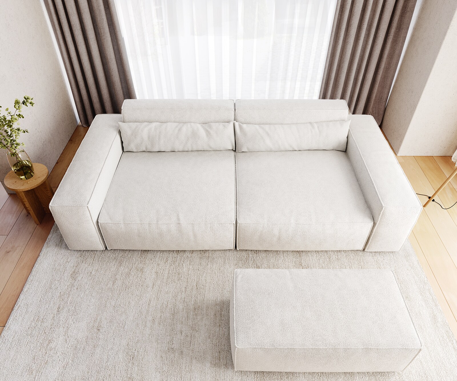 Grote bank Sirpio XL 270x130 cm bouclee crème-witte  met kruk 5