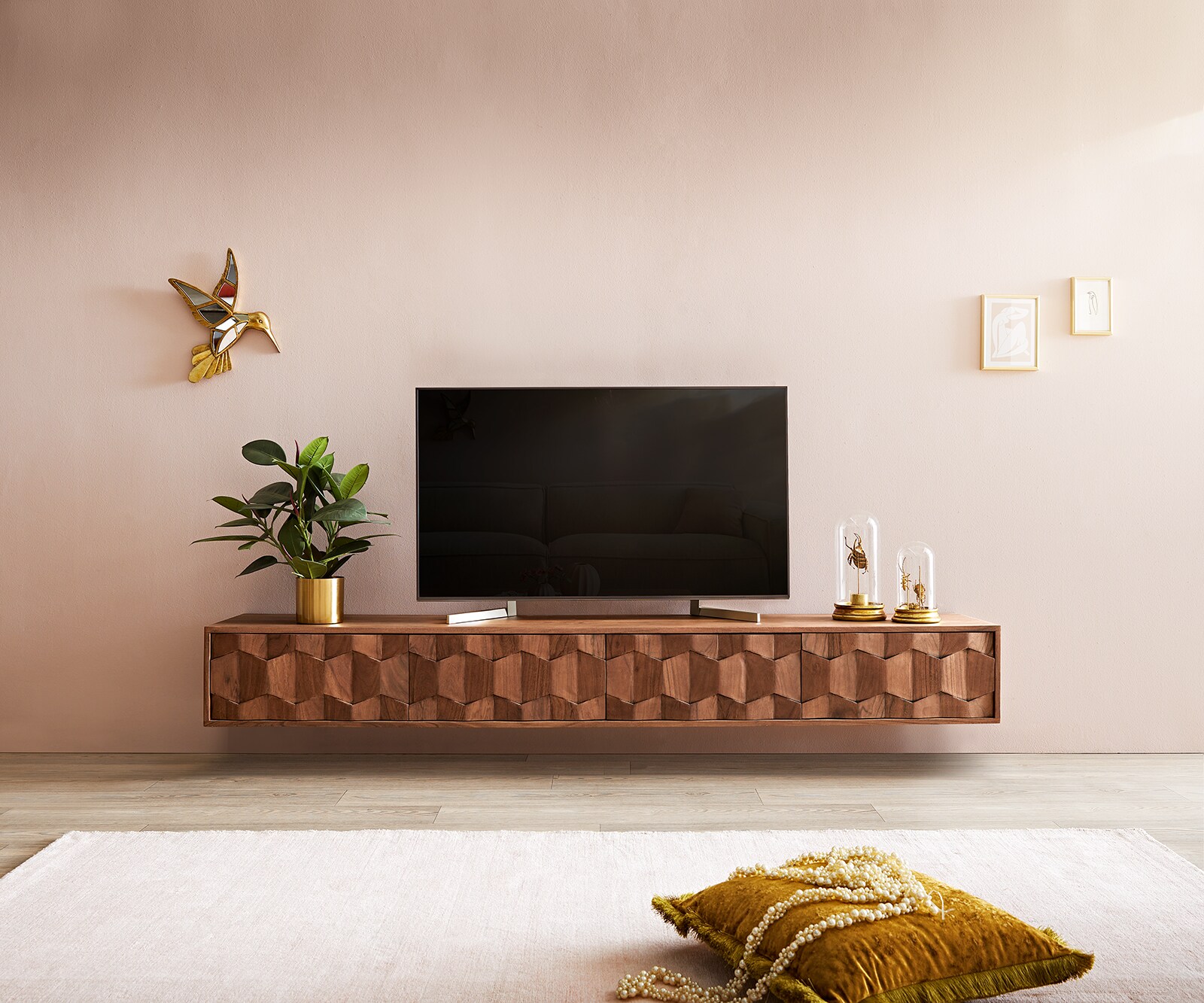 Tv-meubel Fevo 200 cm acacia bruin 4 deuren zwevend 1
