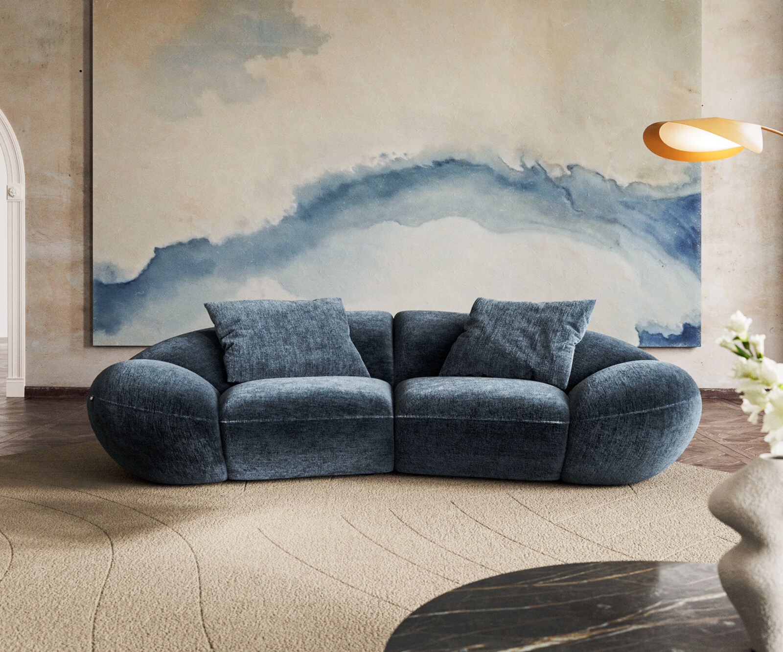 2-zitsbank Lunna 280x170 cm Chenille Blauw 2 kussens 2