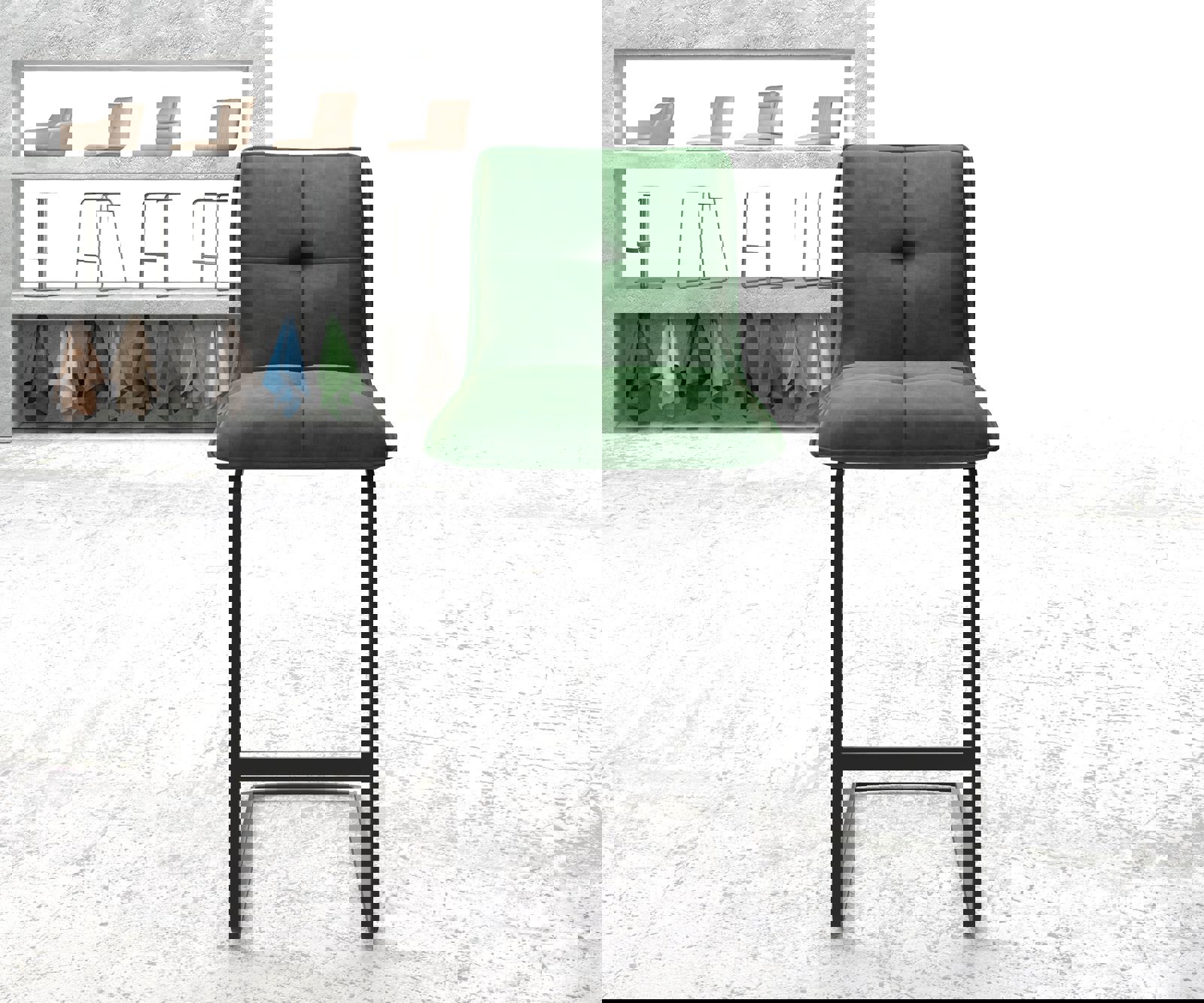 Barstoel Maddy-Flex fluweel groen sledestoel vlak roestvrij staal 2