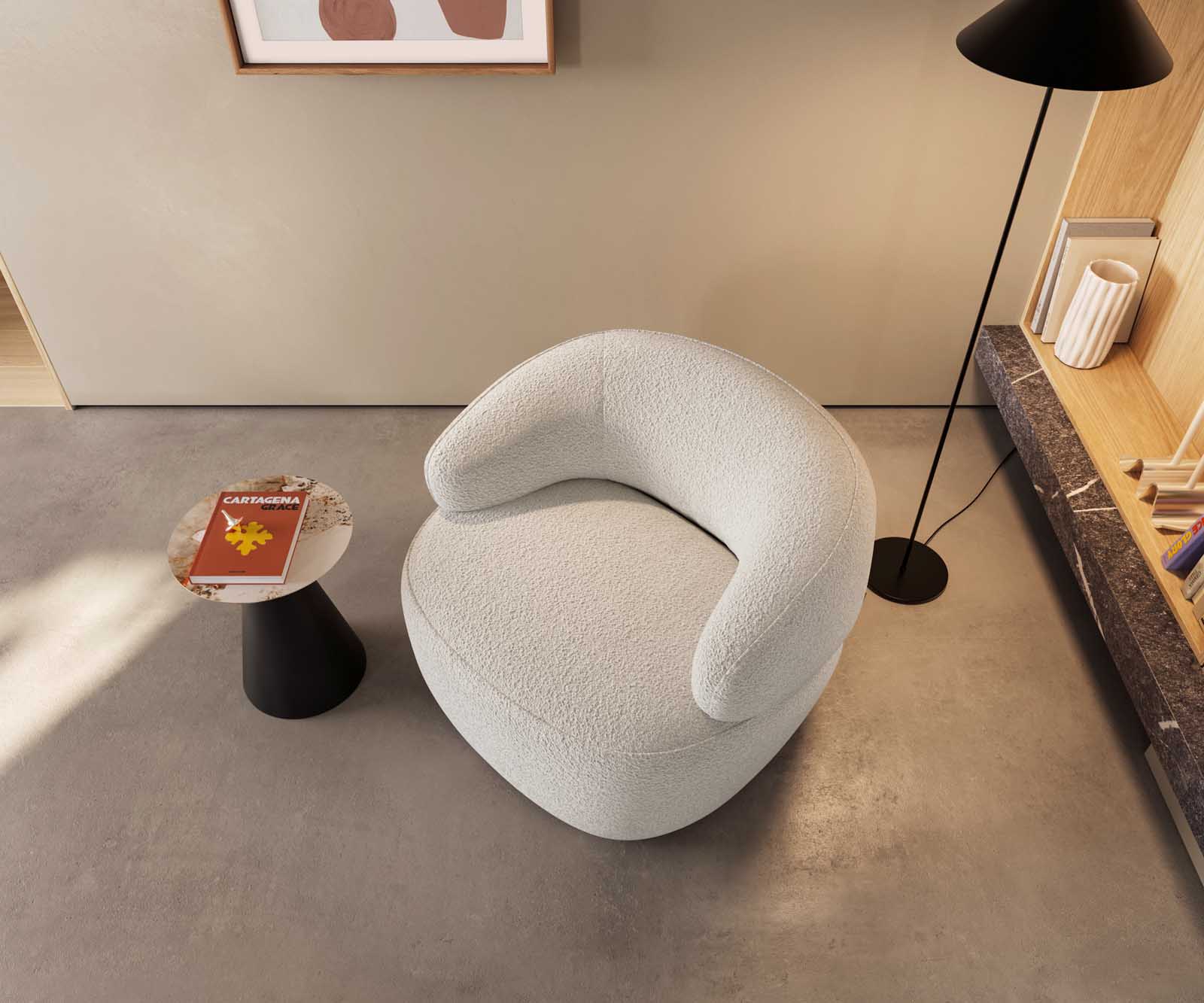 Loungestoel Nova 88x88 cm bouclé crème-wit 1