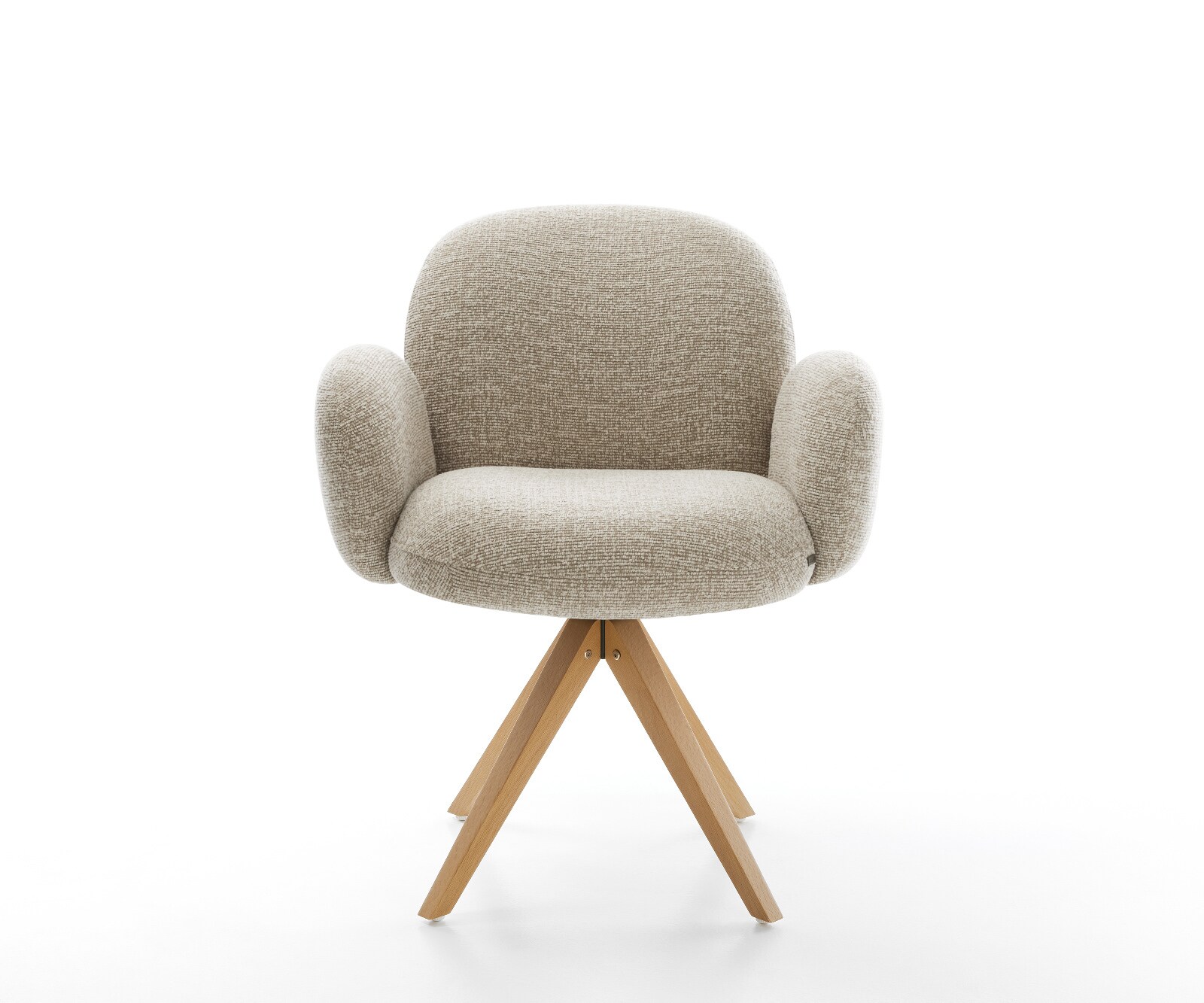 Draaistoel Nube-Flex met armleuning geweven stof beige houten frame hoekig natuur 180° draaibaar pocketveer kern 2