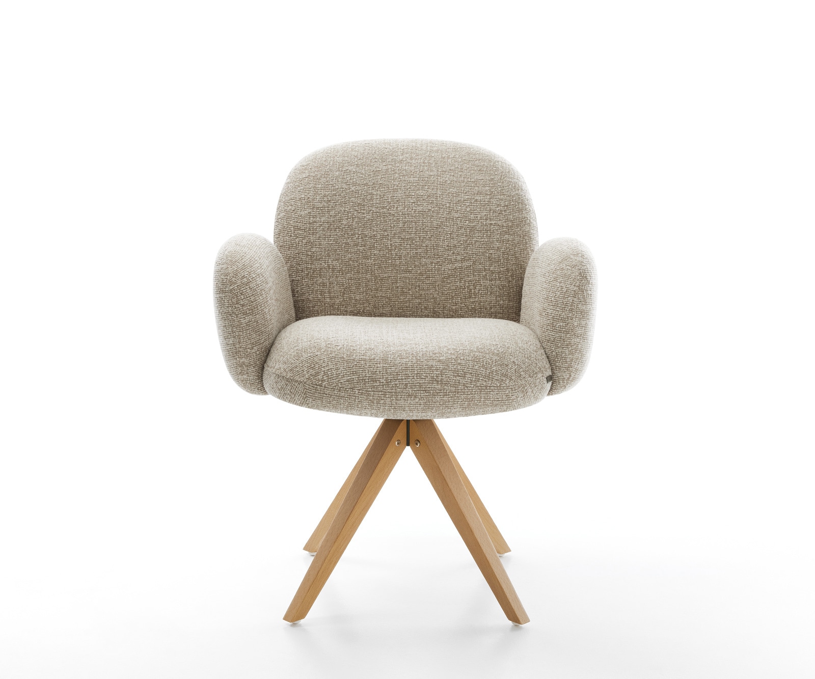 Draaistoel Nube-Flex met armleuning geweven stof beige houten frame hoekig natuur 180° draaibaar pocketveer kern 2