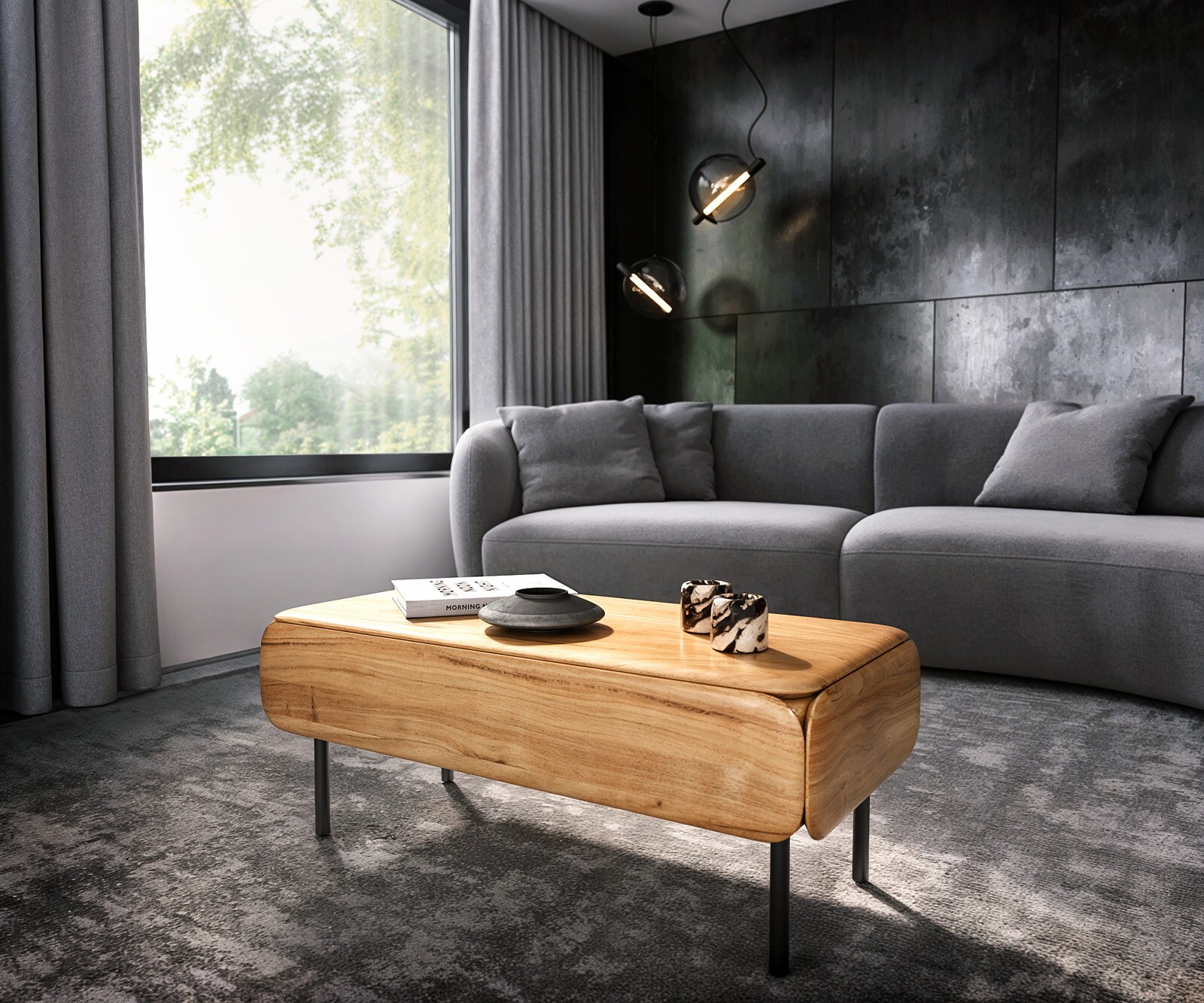 Salontafel Shavani 100x50 cm natuur acacia 1 lade metaal zwart