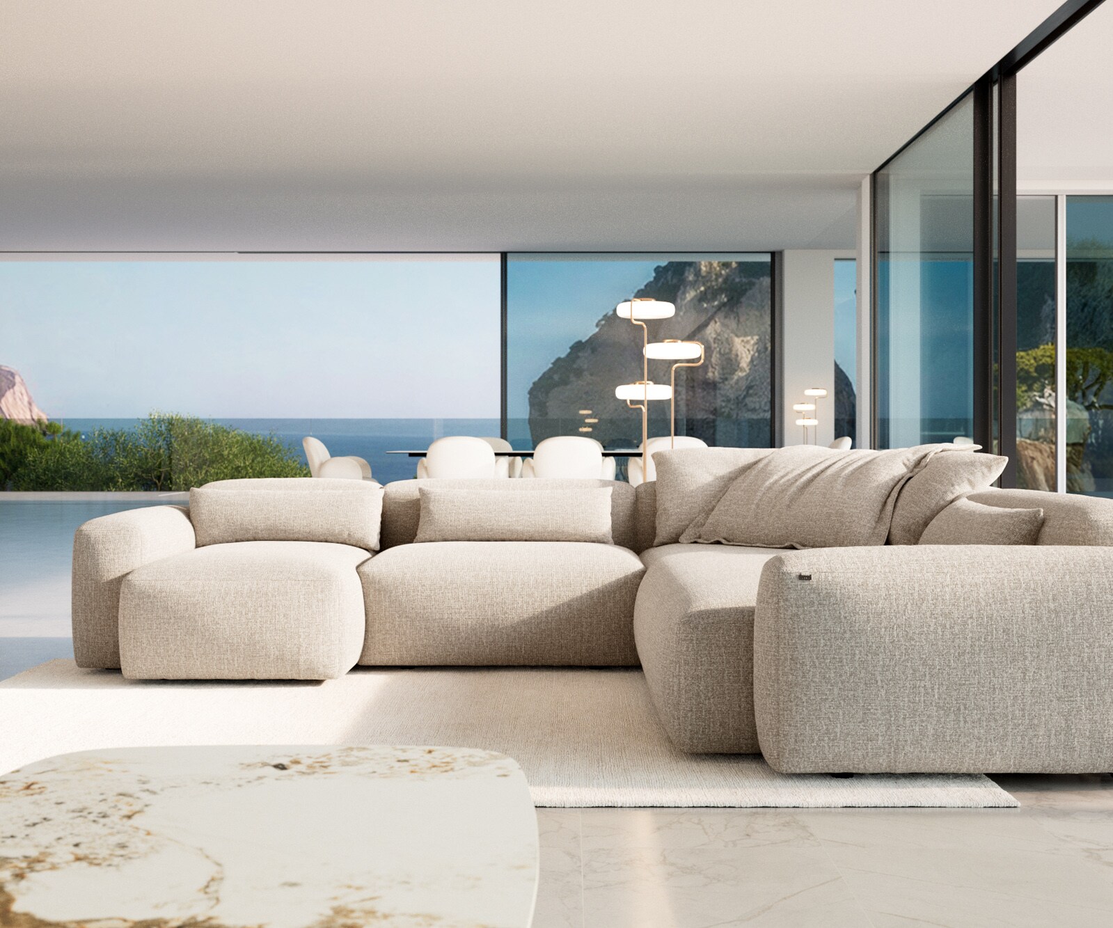 Woonkamer landschap Freestyle 360x290 cm Zachte Geweven stof Beige kapnaad 1