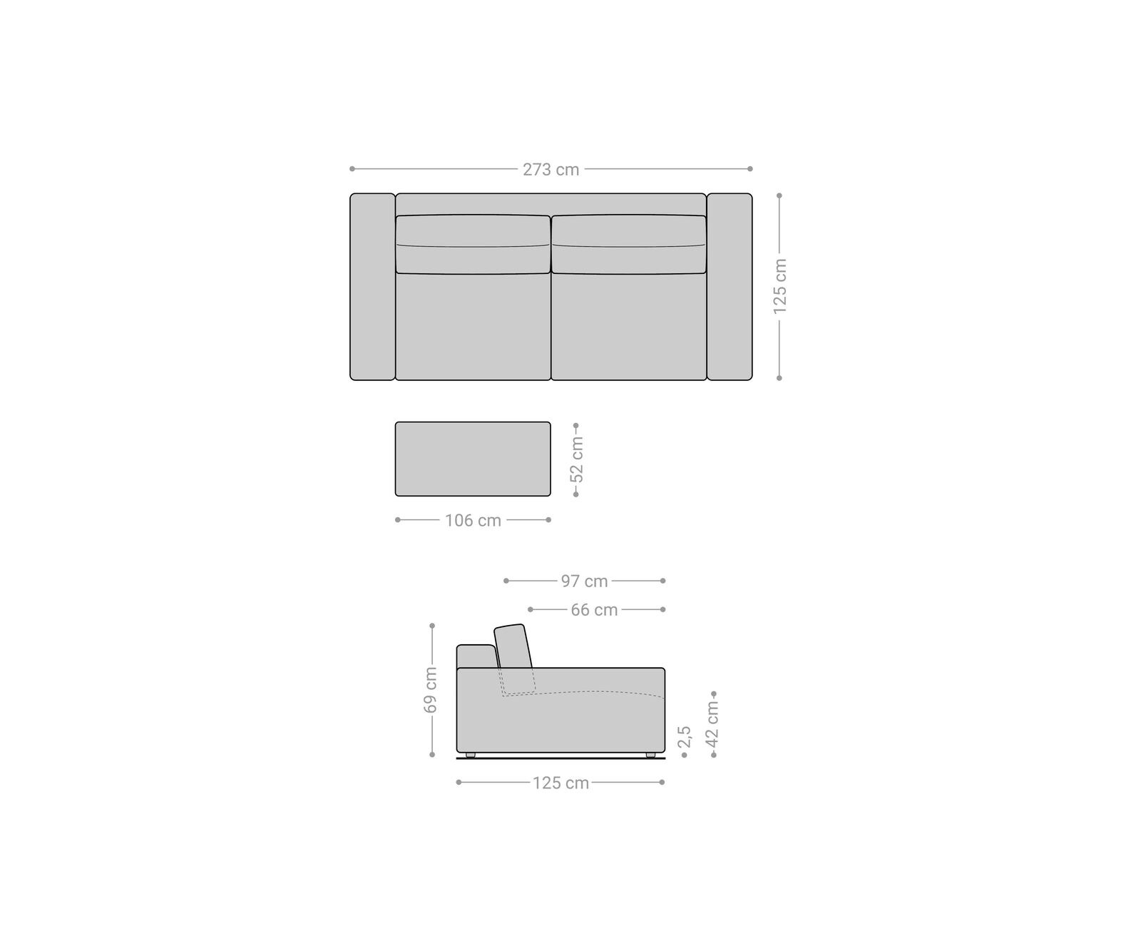 Big-sofa Lanzo XL kunstleer vintage antraciet 270x130 cm met poef 5