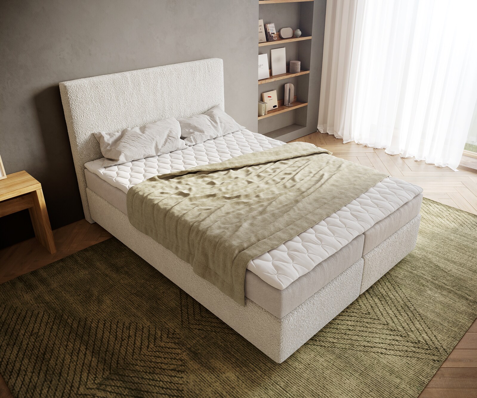 Boxspringbed Dream-Well 140x200 cm Bouclé Crème-Wit met Matras en Topper 3