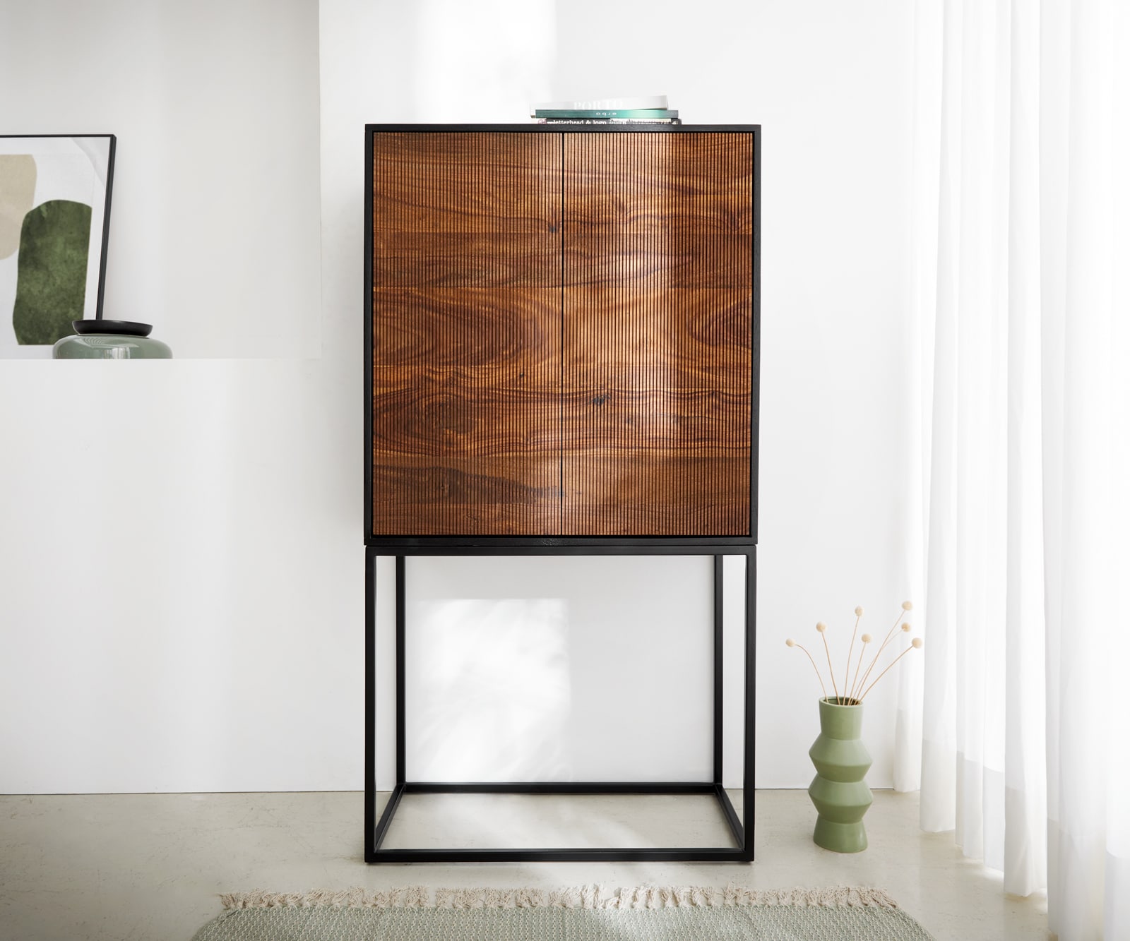 Hoogslaper Vaag 80x150 cm Sheesham natuur mango zwart Metaal zwart 2 deuren 1 Hoogslaper Vaag 80x150 cm Sheesham natuur mango zwart Metaal zwart 2 deuren 1