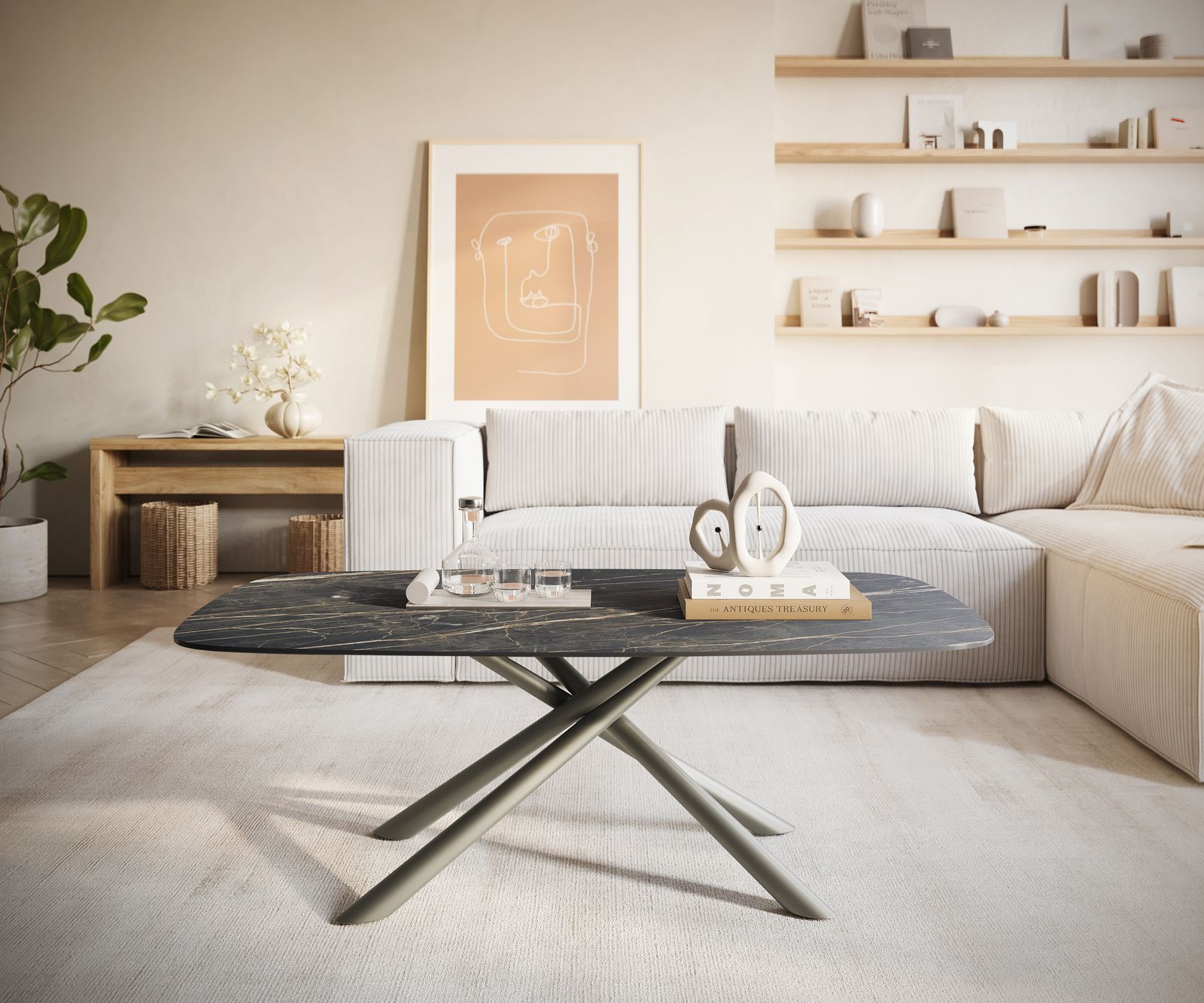 Salontafel Edge Boot 120x70 cm keramiek Laminam® Noir Desir bruin Sarity Metall effectafwerking titaan 2