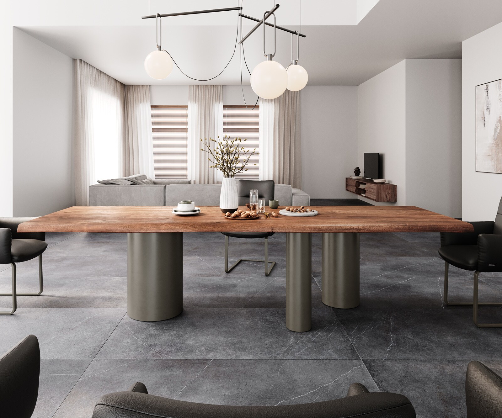 Eetkamertafel Edge 300x100 XL acacia bruin Troa metaal effectafwerking titaan Live-Edge 1