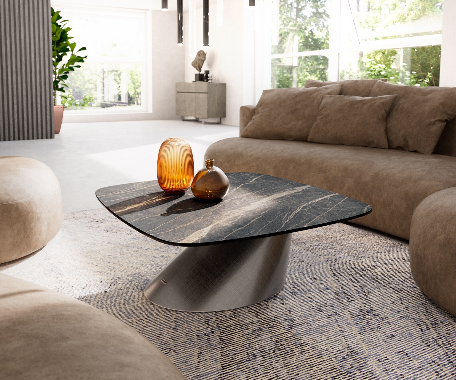 Salontafel Edge Boot 90x90 cm keramiek Laminam® Noir Desir bruin Conis metallic zilver 1