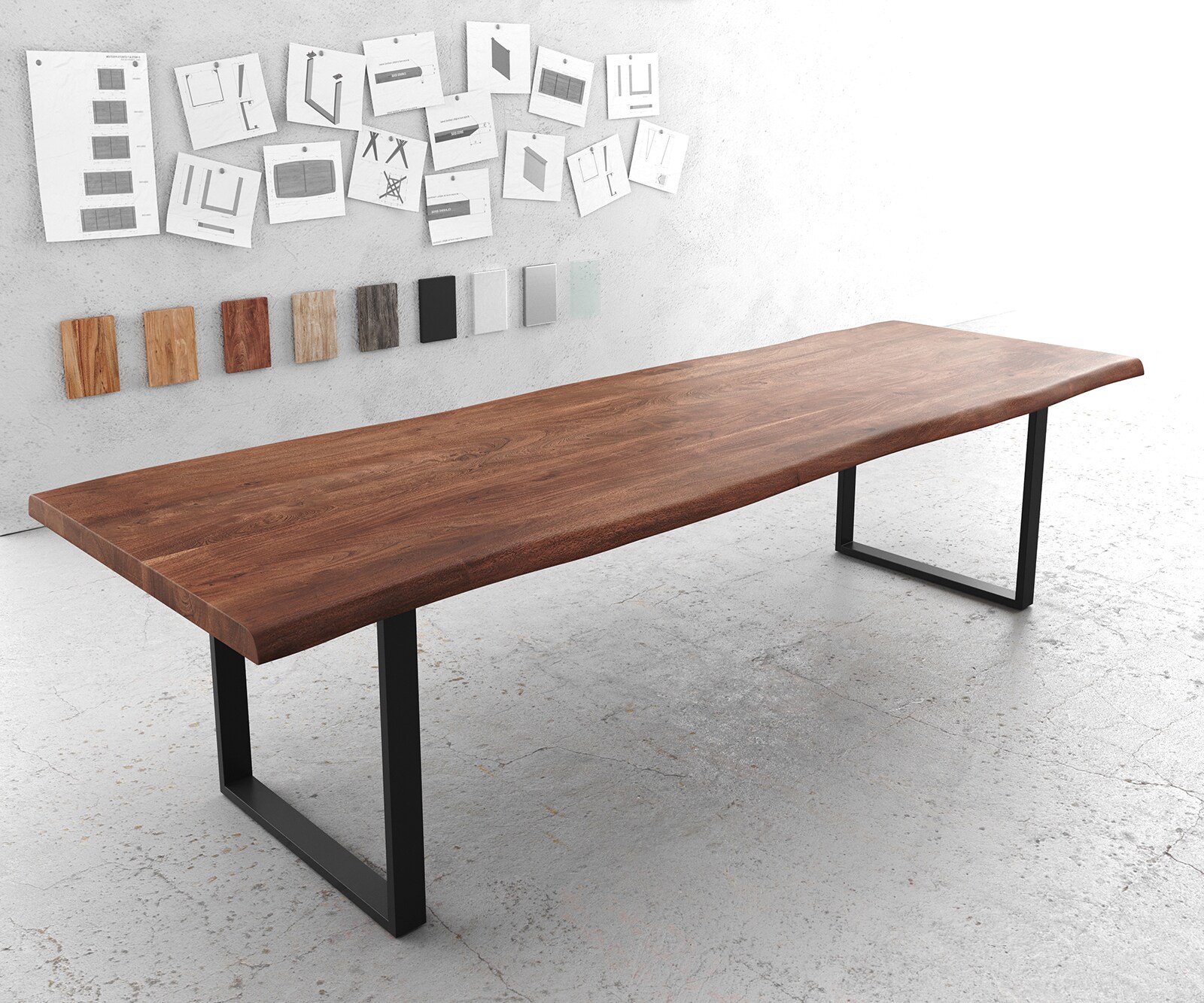 Eettafel Classic-Edge 300x100 acacia natuur frame hoekig metaal zwart Eettafel Classic-Edge 300x100 acacia natuur frame hoekig metaal zwart