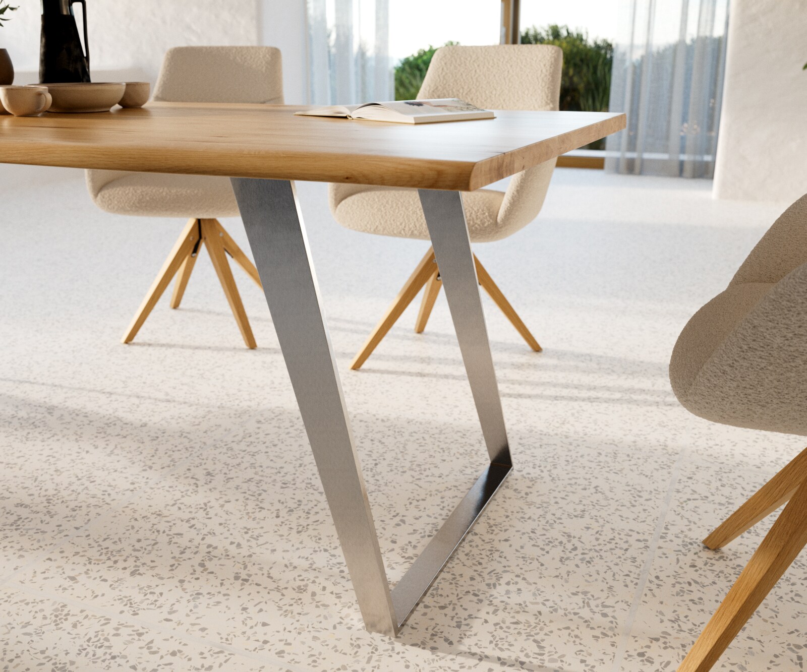 Eettafel Edge 200x100x2,5-3 eiken natuur roestvrij staal  schuin Live-Edge 6