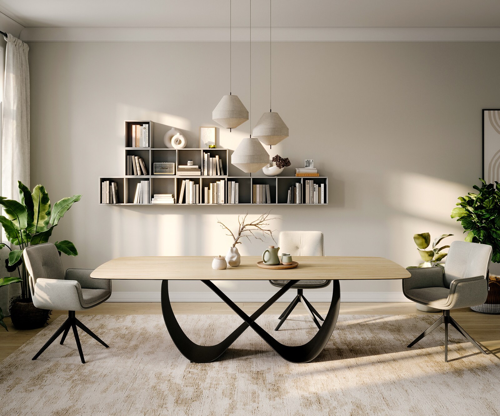 Eettafel Edge Boot 260x120 cm Keramiek Laminam® Sabbia Eichefarbig Infinity Metaal Zwart 1
