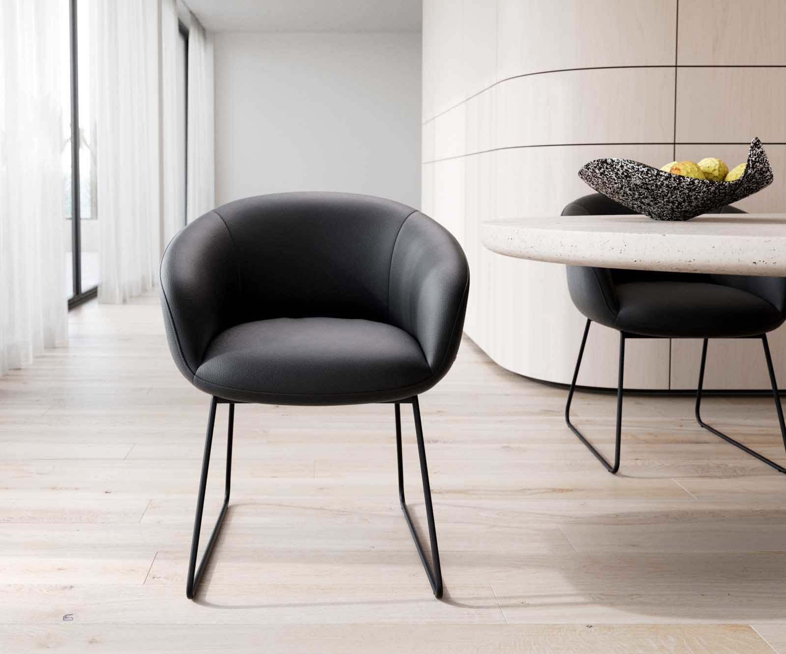 Eetkamerstoel Vinka-Flex met armleuning echt leer zwart slipframe zwart pocketveer kern 1 Eetkamerstoel Vinka-Flex met armleuning echt leer zwart slipframe zwart pocketveer kern 1