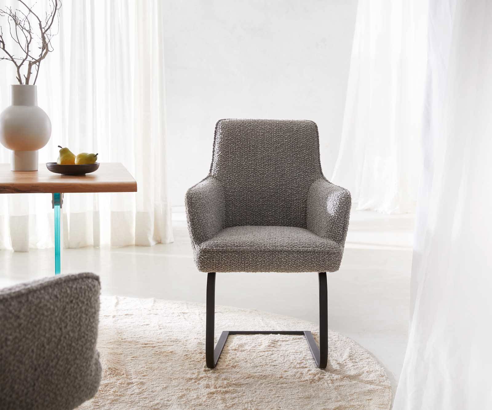 Sledemodel Heira-Flex met armleuning bouclé zilver grijs sledemodel vlak zwart pocketveer kern 2