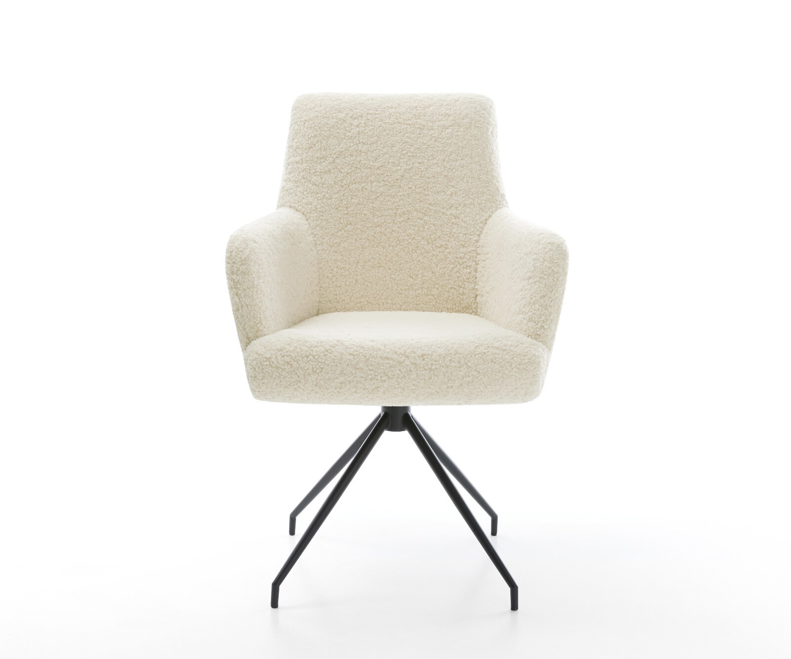 Eetkamerstoel Heira-Flex met armleuning teddy beige kruisframe conisch zwart pocketveer kern 1