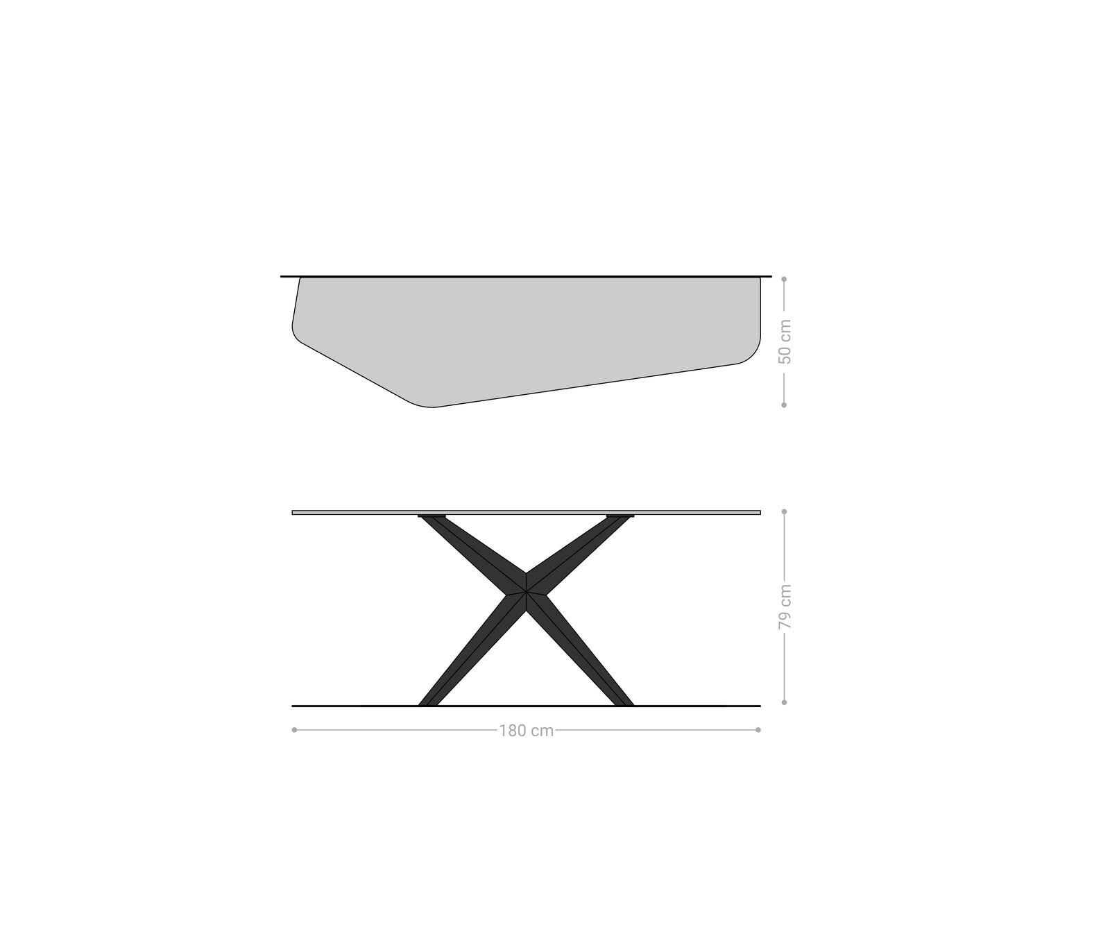 Consoletafel Edge Polygonaal 180x50 cm Keramiek Onyx Pearl Zentharo Metaal Effektfinish Titan 8