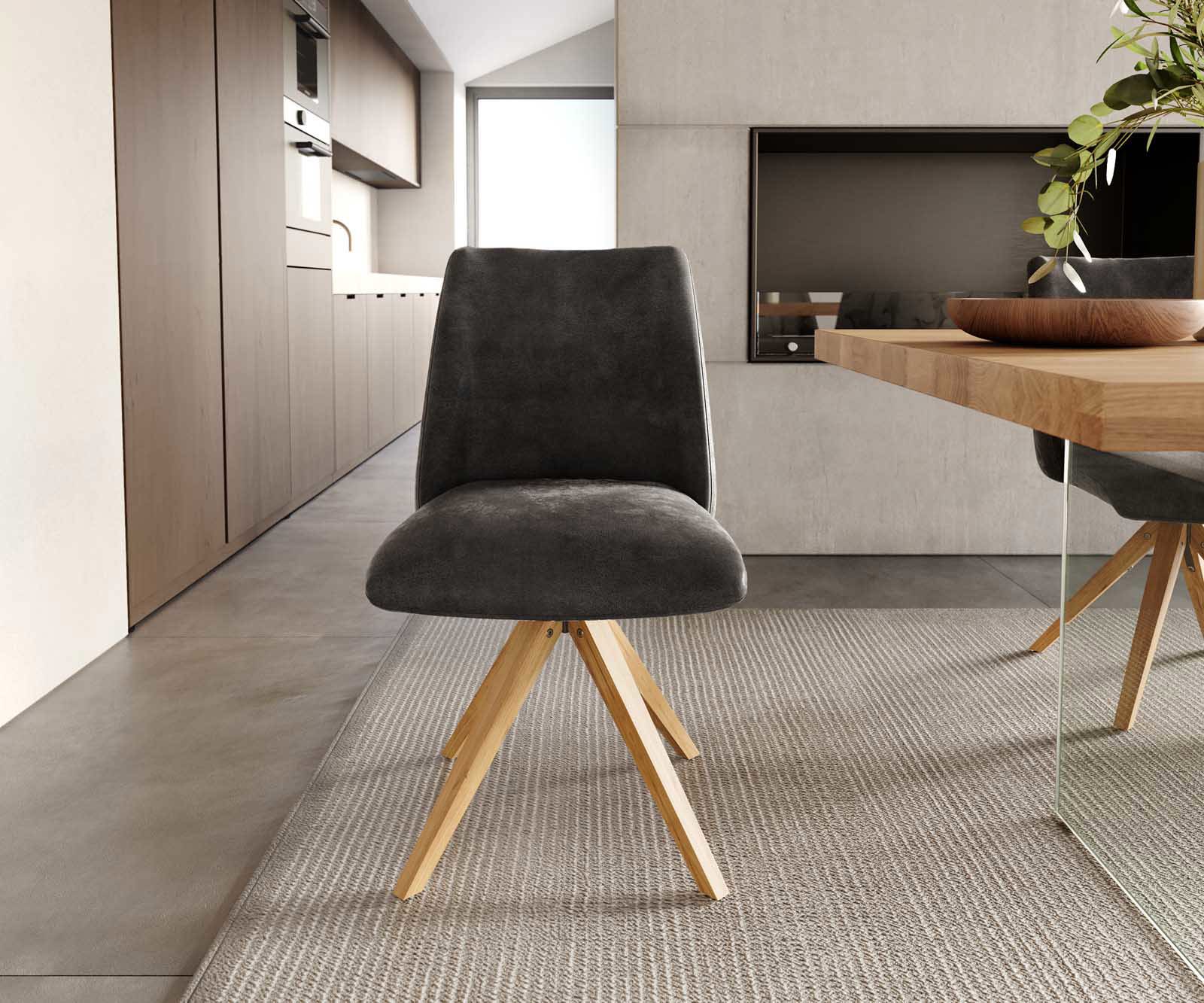 Draaistoel Elso-Flex microvelours antraciet vintage houten frame hoekig natuur 180° draaibaar pocketveer kern 1 Draaistoel Elso-Flex microvelours antraciet vintage houten frame hoekig natuur 180° draaibaar pocketveer kern 1