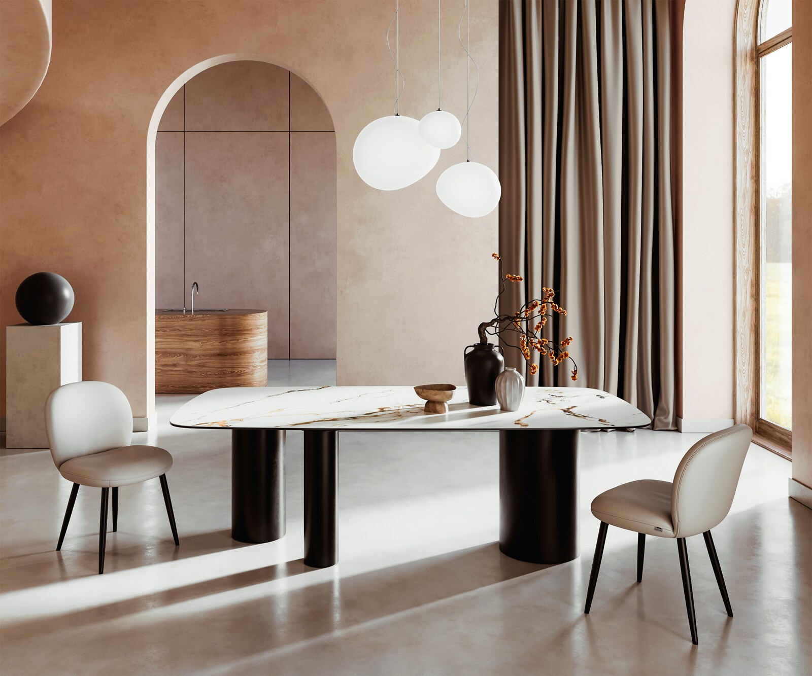 Eettafel Edge Boot 240x120 keramiek  Calacatta Luxe wit-goud-grijs Troa metaal zwart