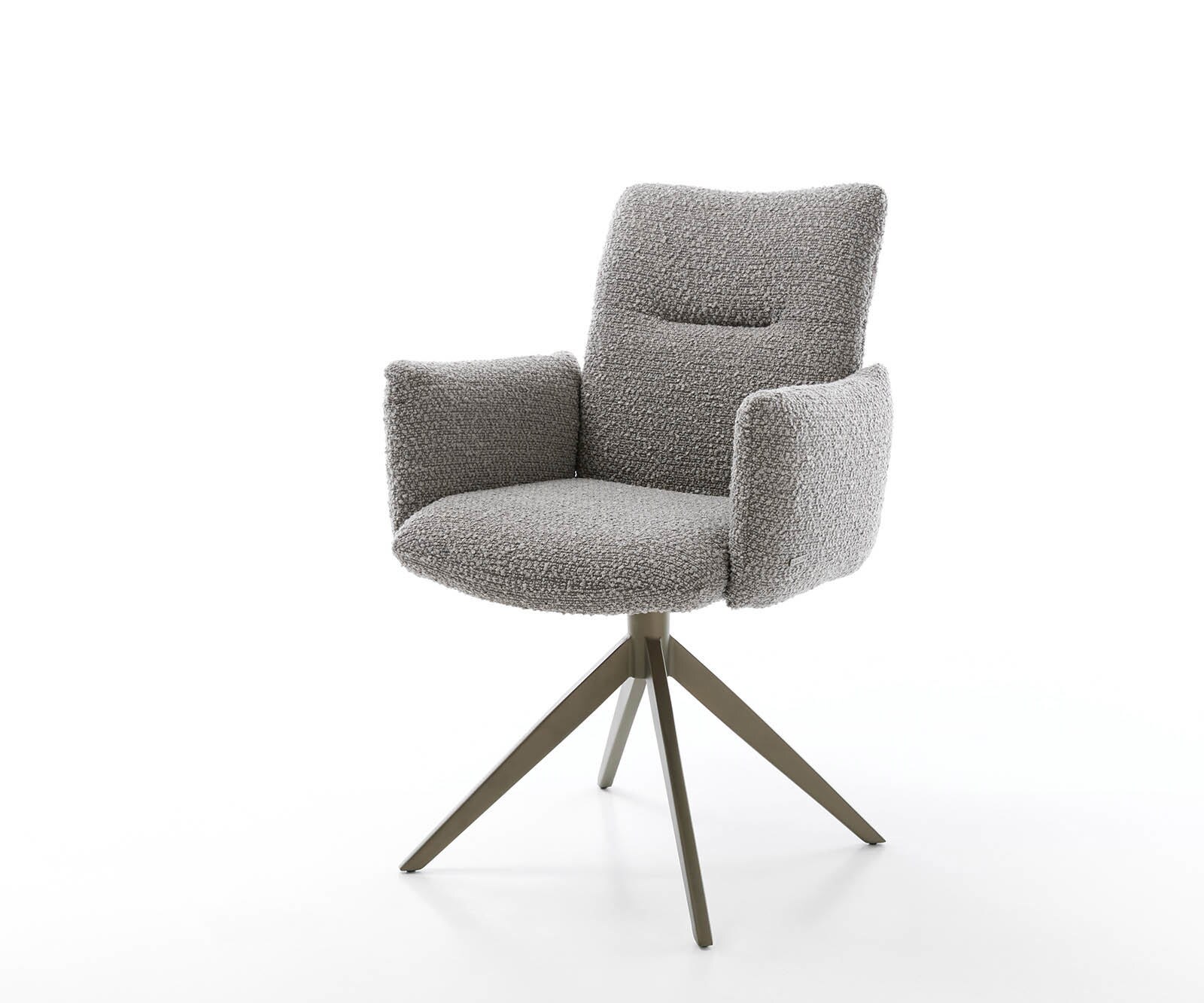 Draaistoel Jova-Flex met armleuning bouclé zilver grijs kruisframe breed afwerking met titanium 360° draaibaar pocketveer kern