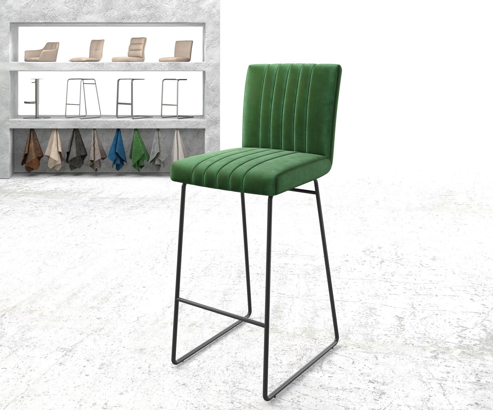 Barstoel Luiga-Flex fluweel groen slipframe metaal