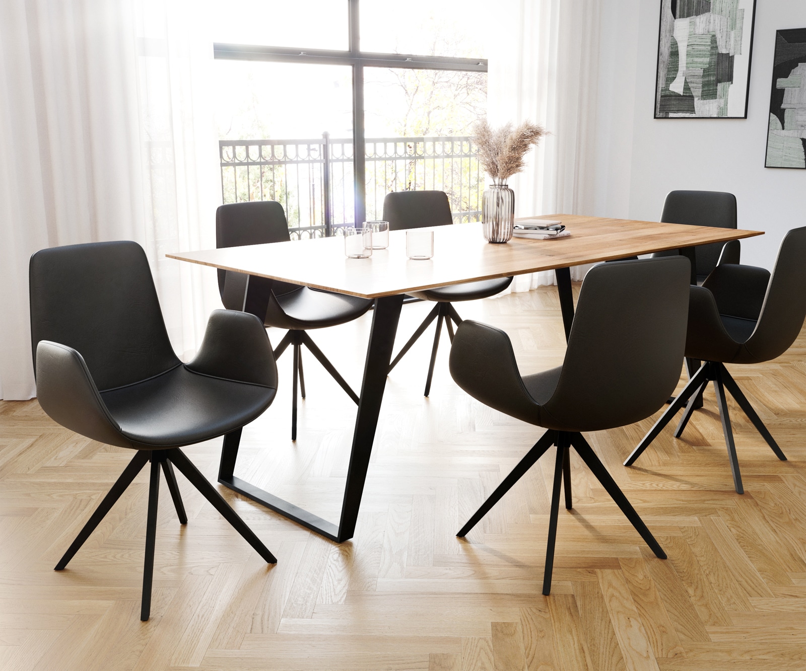 Eetkamerstoel Ilia-Flex met armleuning echt leer zwart kruisframe hoekig zwart 3 Eetkamerstoel Ilia-Flex met armleuning echt leer zwart kruisframe hoekig zwart 3