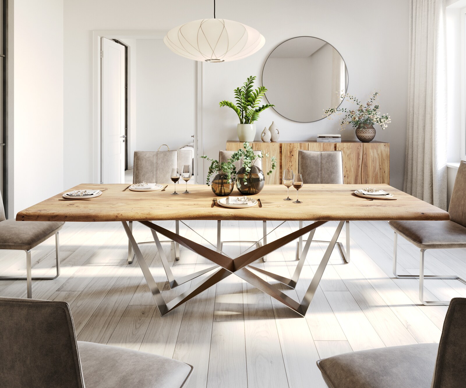 Eettafel Edge 260x100 acacia natuur Spider vlakstaal edelstaal Live-Edge 1