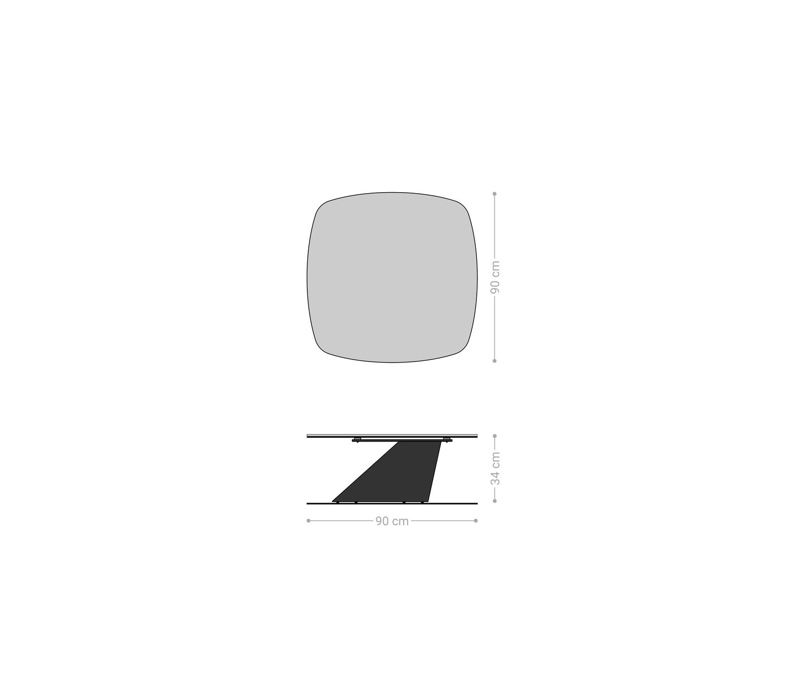 Salontafel Edge Boot 90x90 cm keramiek Laminam® Noir Desir bruin Conis metallic zilver 8