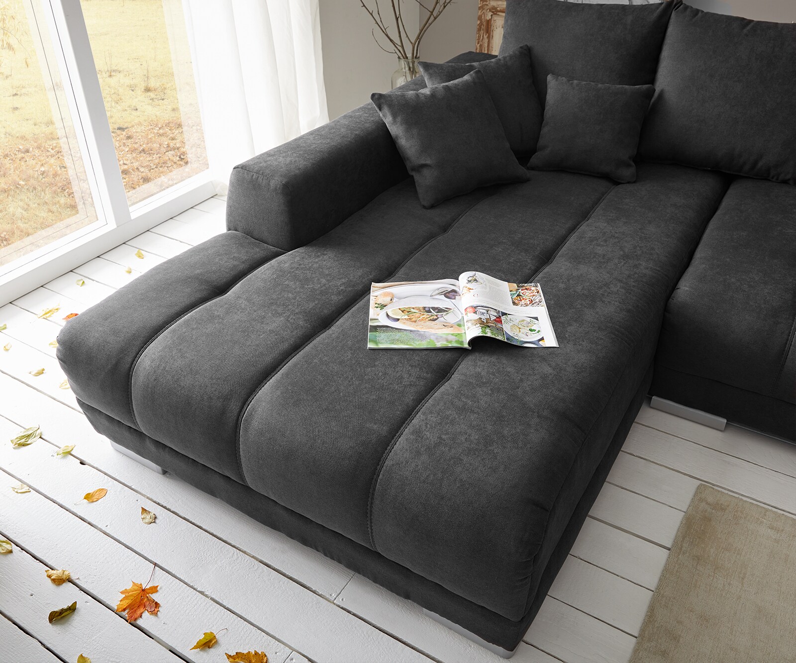 Hoekbank Josea 300x220 cm microvezel zwart Recamiere links 4