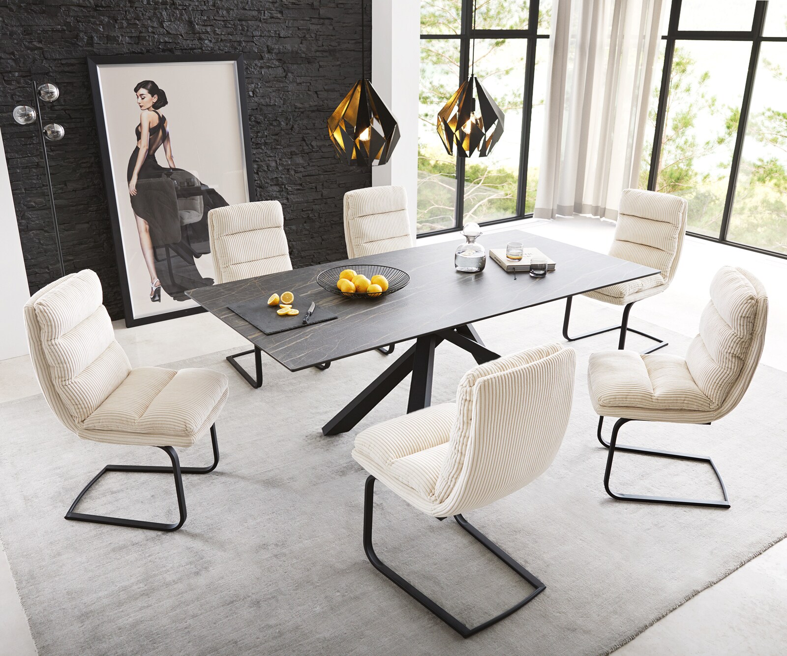 Eettafel Edge 200x100cm Laminam® keramiek bruin middenpoot kruis zwart 6