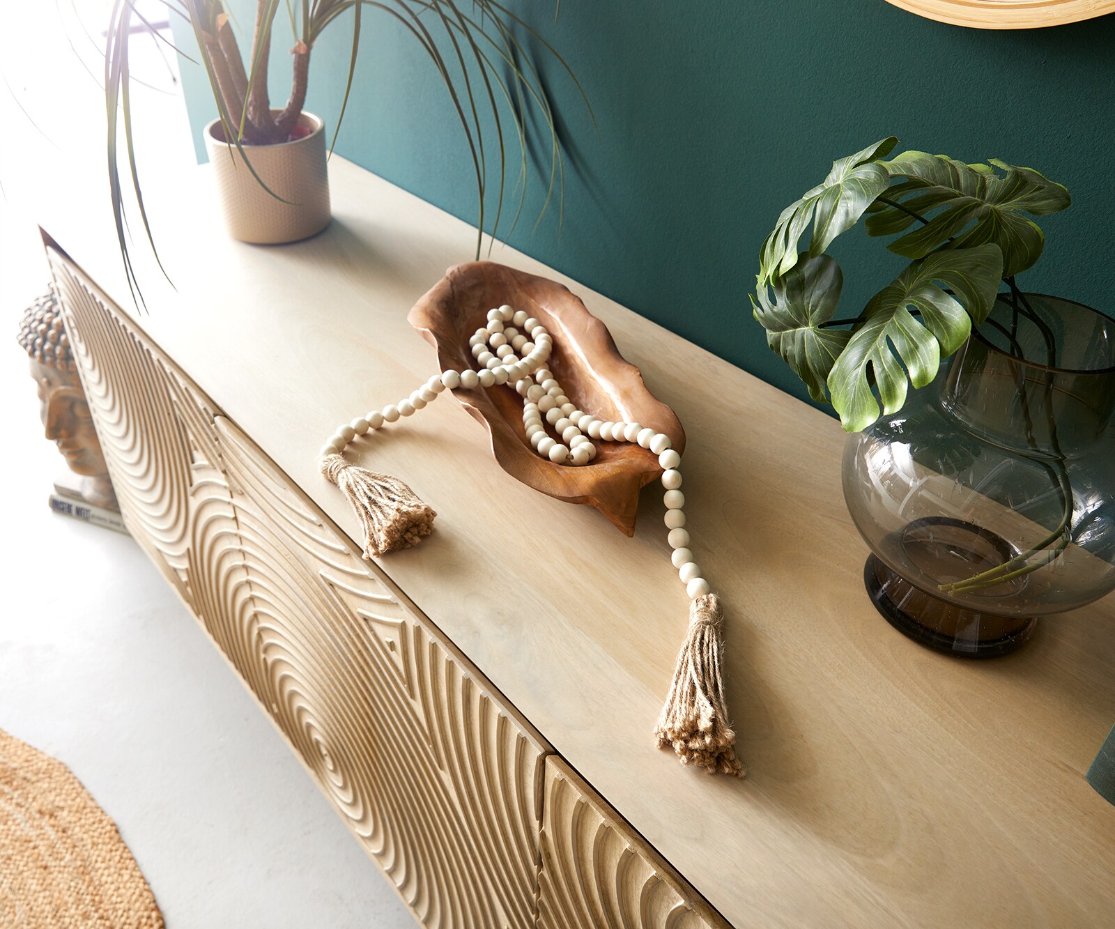 Commode Budaya 150 cm mangohout natuur 3 deuren, vierkante pooten 3