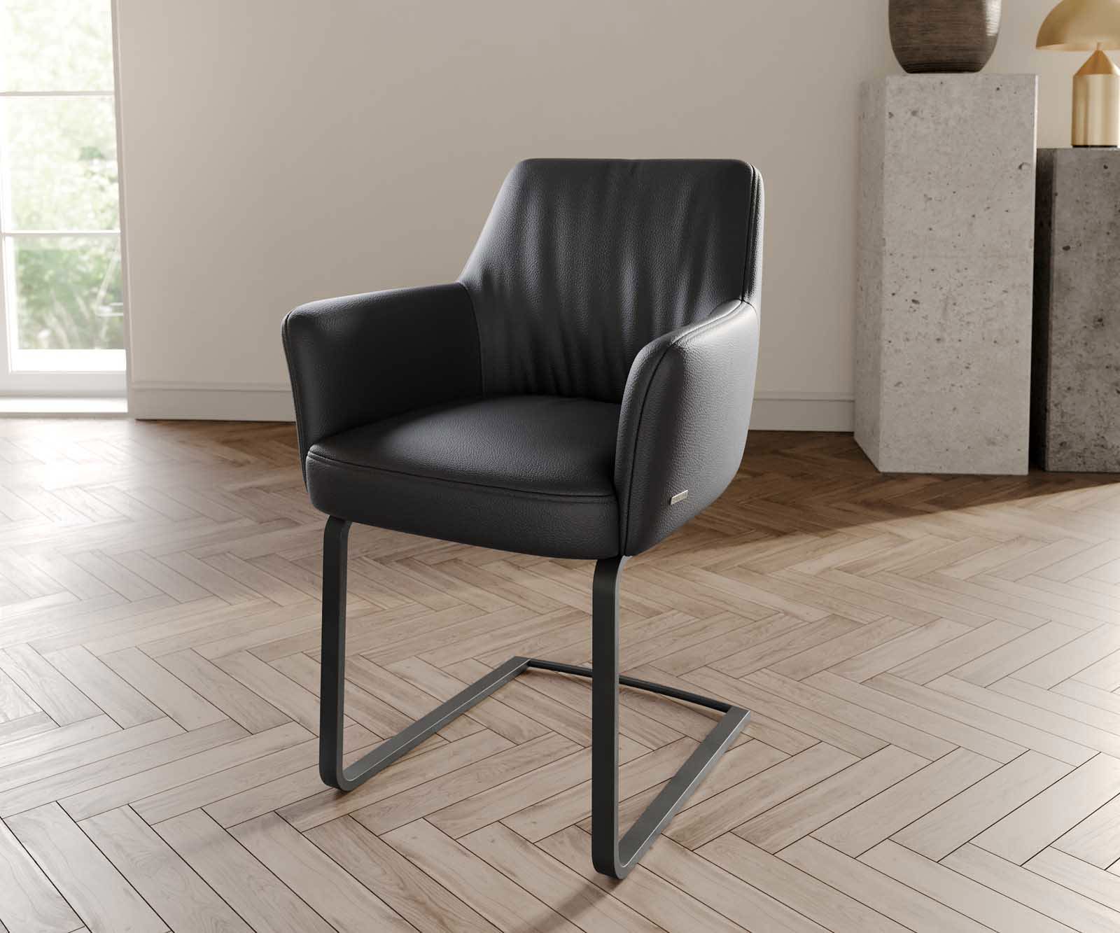 Sledemodel Xana-Flex met armleuning echt leer zwart sledemodel vlak zwart pocketveer kern