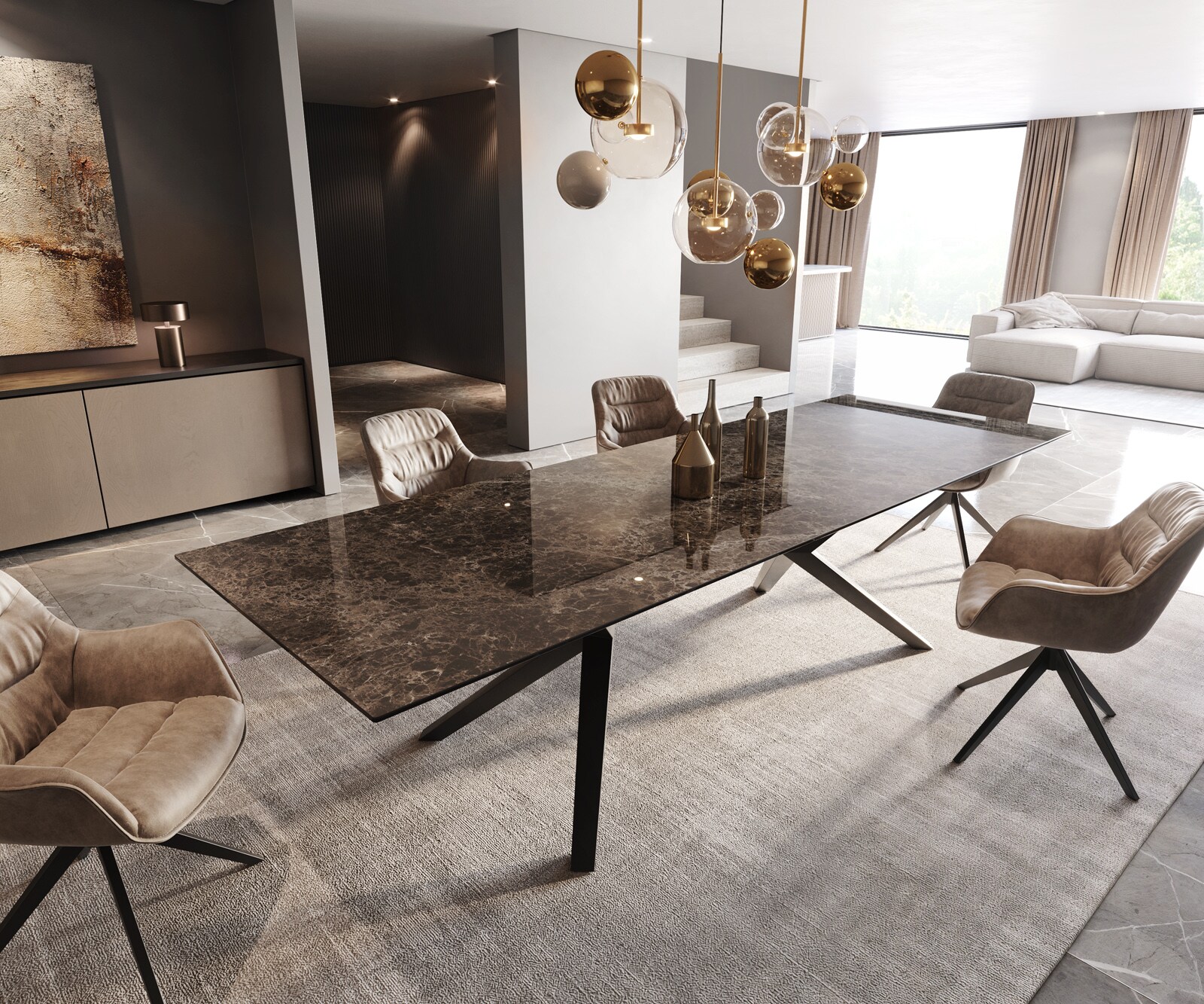 Eettafel Edge Keramiek Emperador Extra Lucidato Donkerbruin 300x100 Zenthara hoekig Metaal Zwart 1