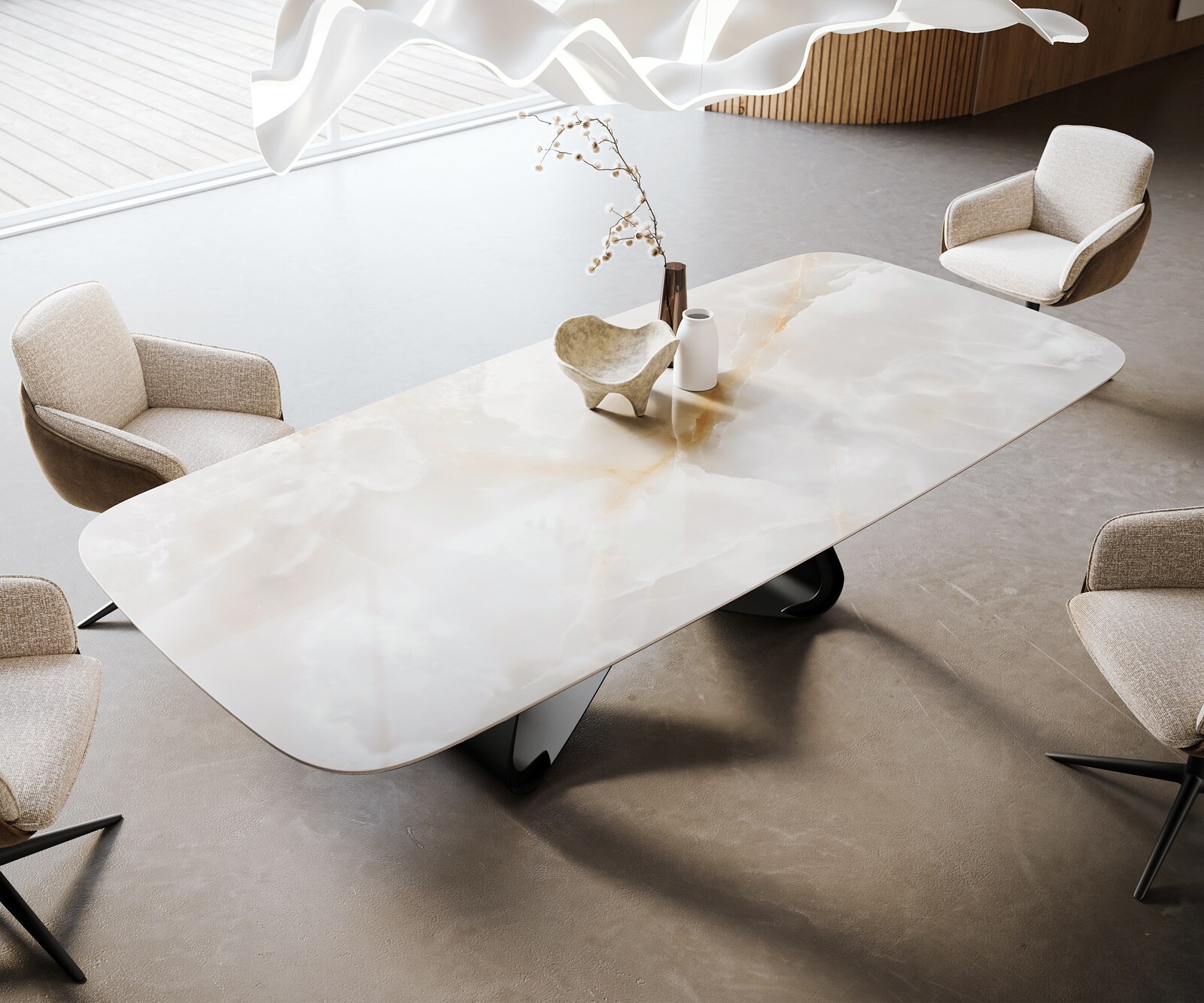 Eetkamertafel Edge Boot 270x120 cm Keramiek Iris FMG Onice Grigio W-onderstel Metaal Zwart 4