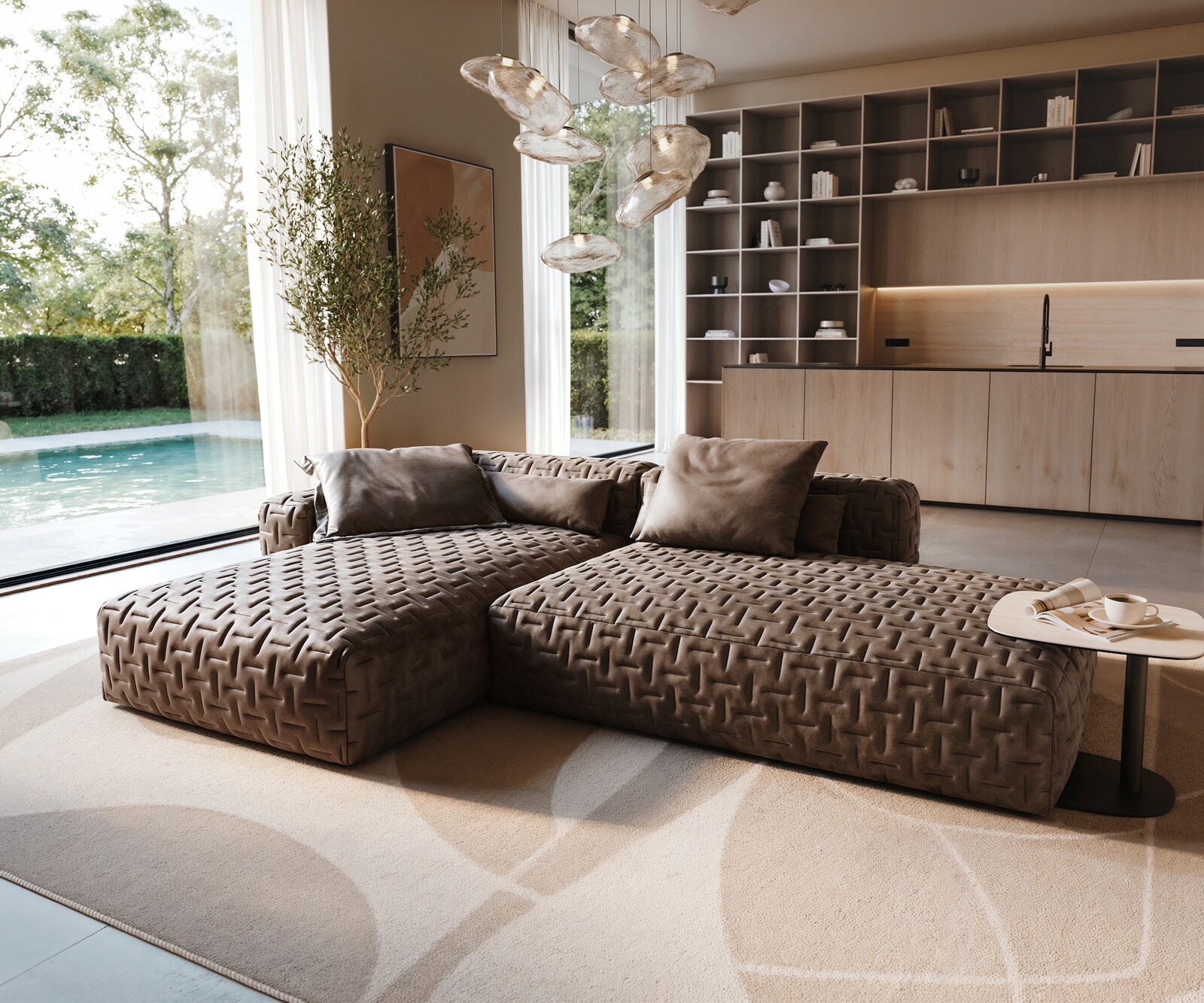 Hoekbank Freestyle 310x200 cm Microvezelmateriaal Taupe Vintage gestikt