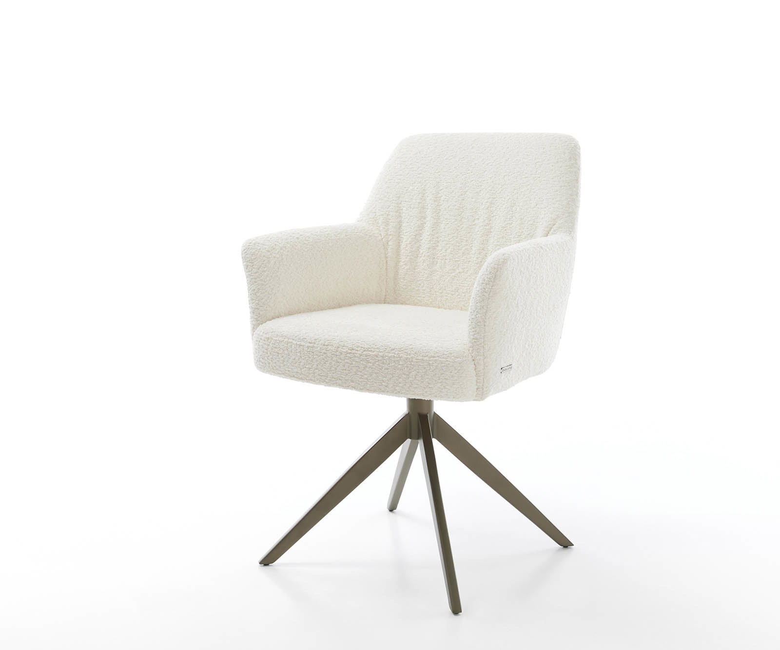 Draaistoel Xana-Flex met armleuning bouclé wit kruisframe breed afwerking met titanium 360° draaibaar pocketveer kern