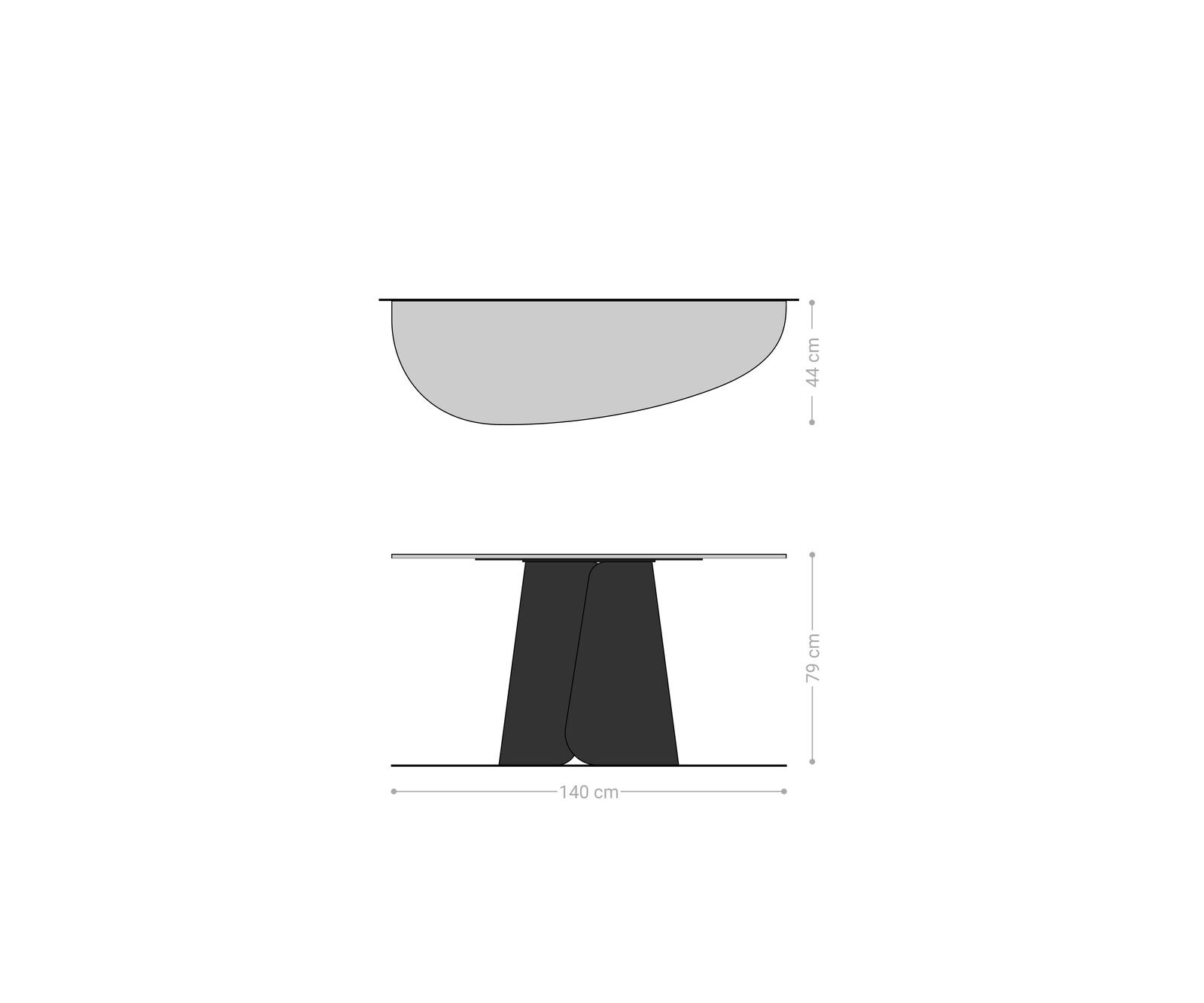 Consoletafel Edge Oval 140x40 cm Keramiek Beton Grijs Livos Metaal Zwart 8