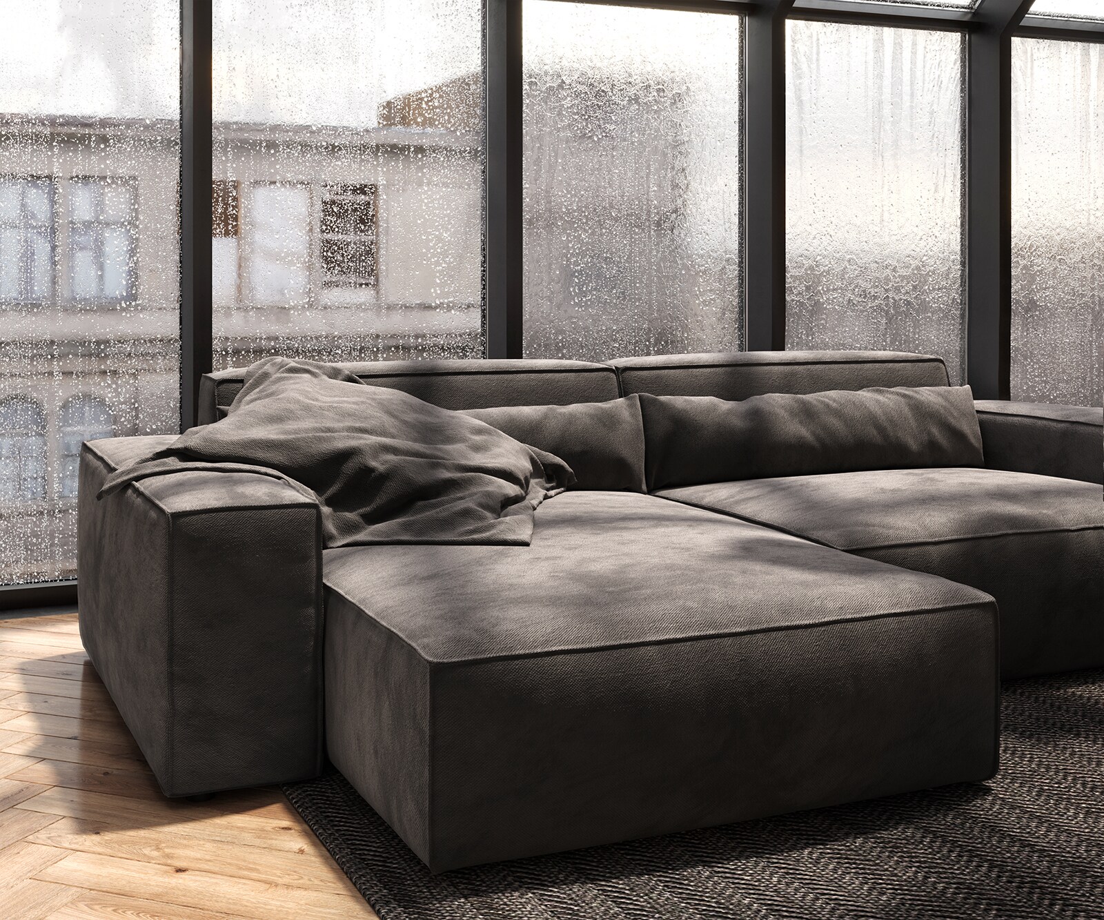 Hoekbank Sirpio XL 270x170 cm microvezel kaki bruin recamiere variabele met kruk 5