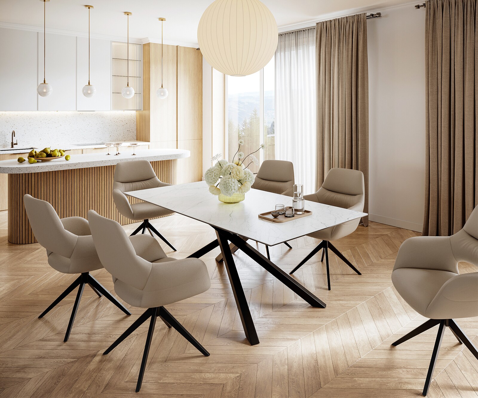 Eettafel Edge 200x100cm Laminam® keramiek wit middenpoot kruis zwart 5