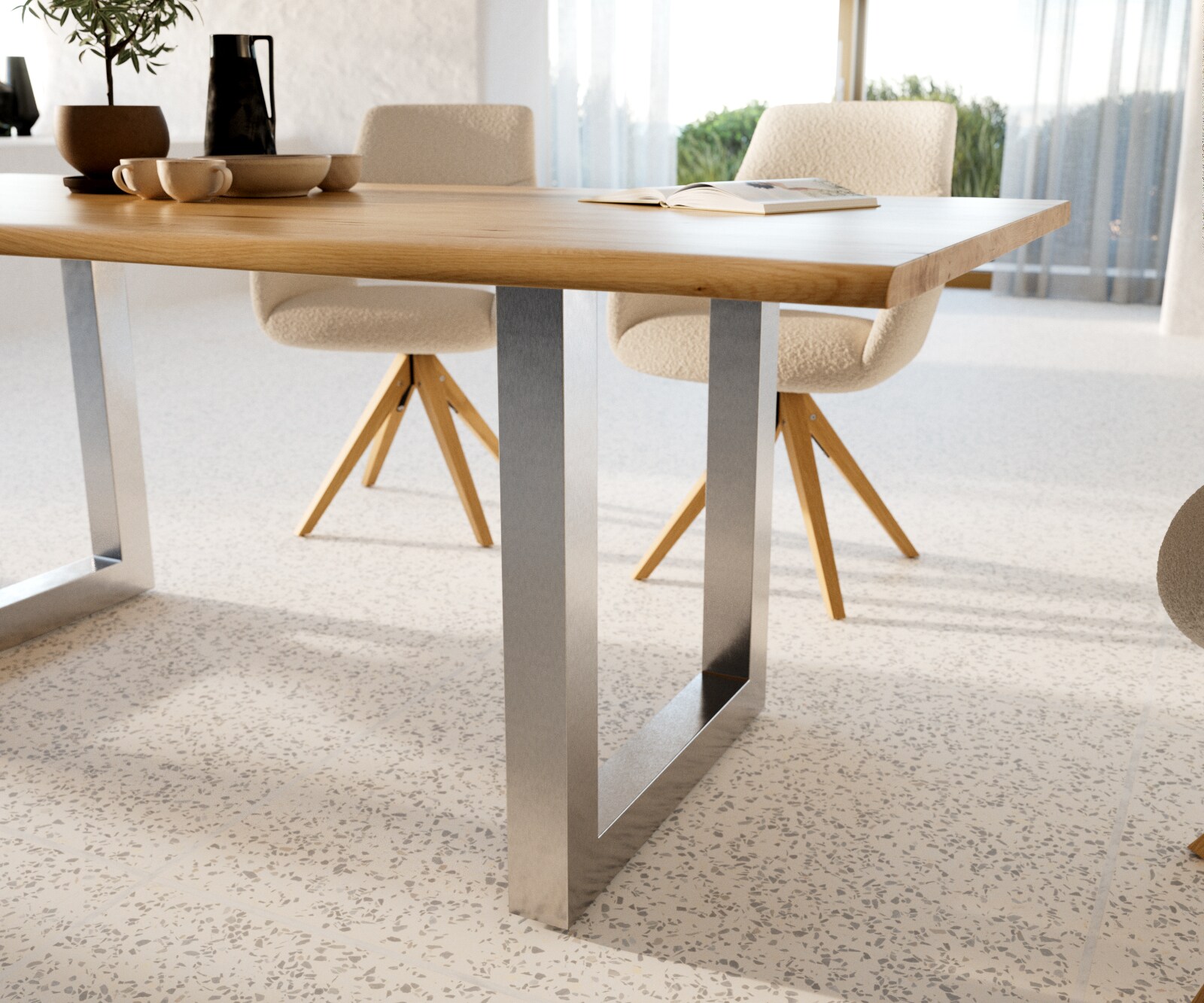 Eettafel Edge 200x100x2,5-3 eiken natuur roestvrijstaal breed Live-Edge 6