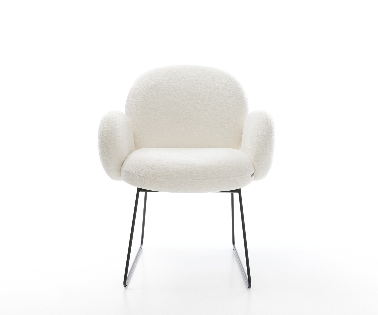 Eetkamerstoel Nube-Flex met armleuning bouclé zacht beige slipframe zwart pocketveer kern 1