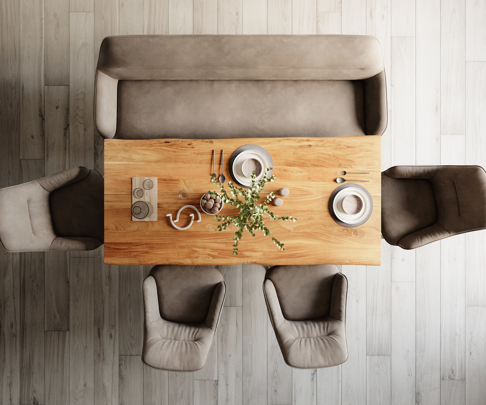 Eetkamerbank Taya-Flex 200 cm microvelours taupe vintage platte sledebasis afwerking met titaniumeffect pocketvering 5