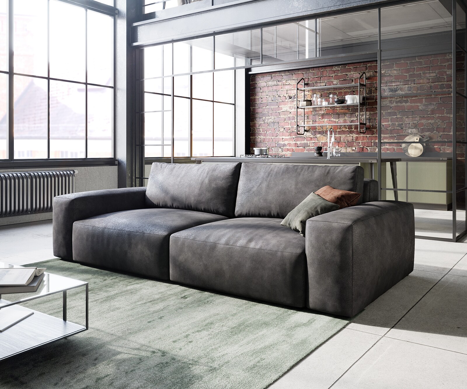 Big-sofa Lanzo 230x95 cm kunstleer vintage antraciet