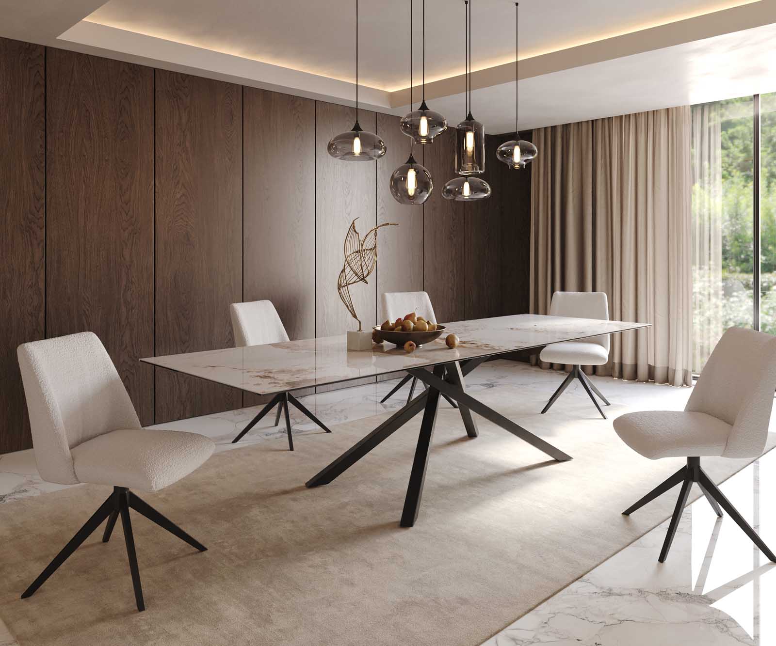 Eetkamertafel Edge 300x100 keramiek Minas Melange wit-beige kruisframe rechthoek zwart 8