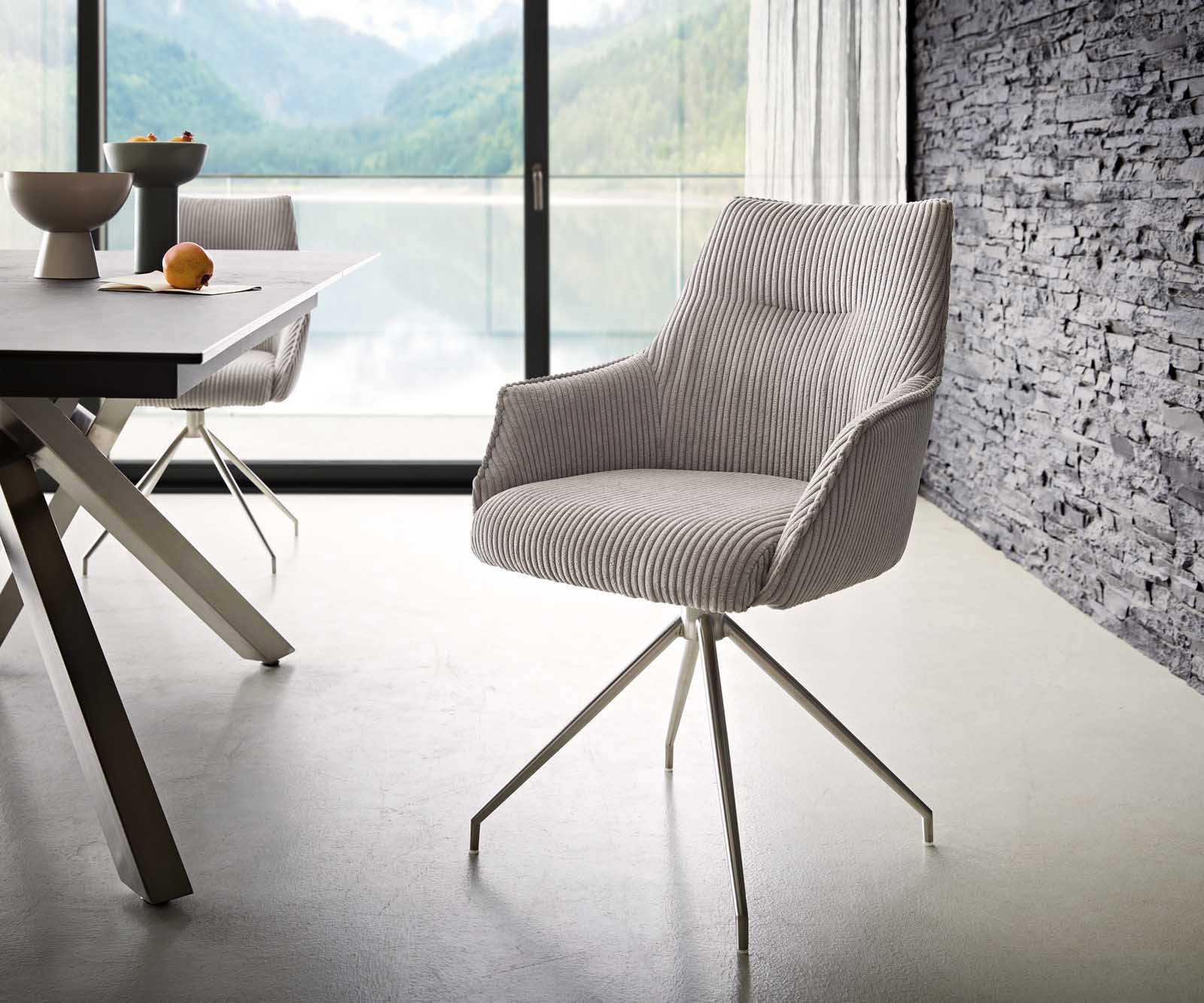 Draaistoel Alja-Flex met armleuning koord zilver grijs kruisframe conisch roestvrij staal 180° draaibaar pocketveer kern Draaistoel Alja-Flex met armleuning koord zilver grijs kruisframe conisch roestvrij staal 180° draaibaar pocketveer kern