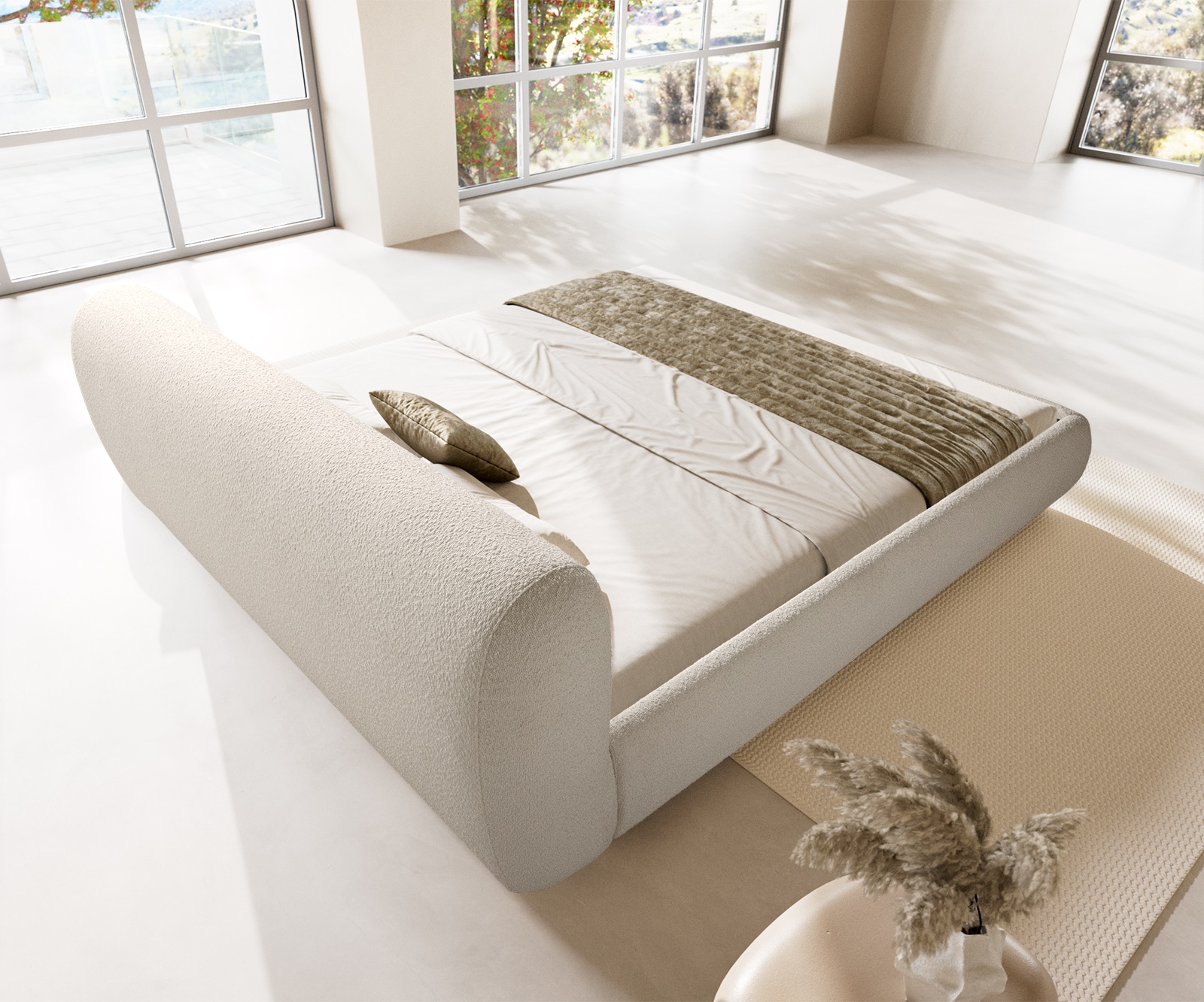 Gestoffeerd-bed Shona 180x200 cm Bouclé crème-wit 6