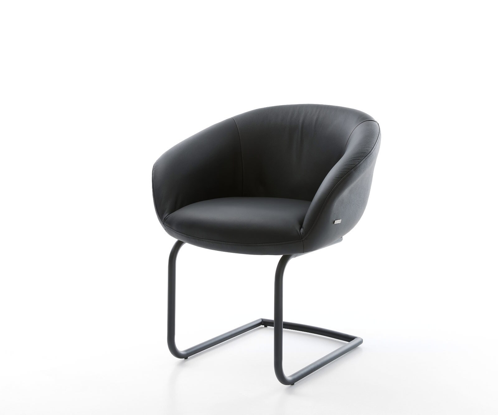 Sledemodel Vinka-Flex met armleuning echt leer zwart sledemodel rond zwart pocketveer kern