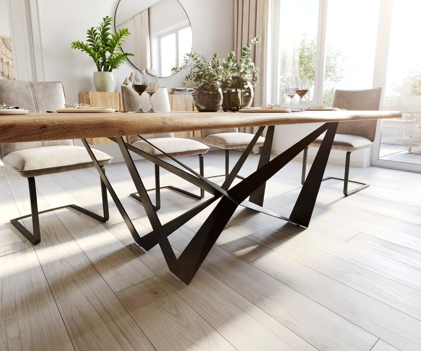 Eettafel Edge 260x100 acacia natuur Spider vlakstaal zwart Live-Edge 4